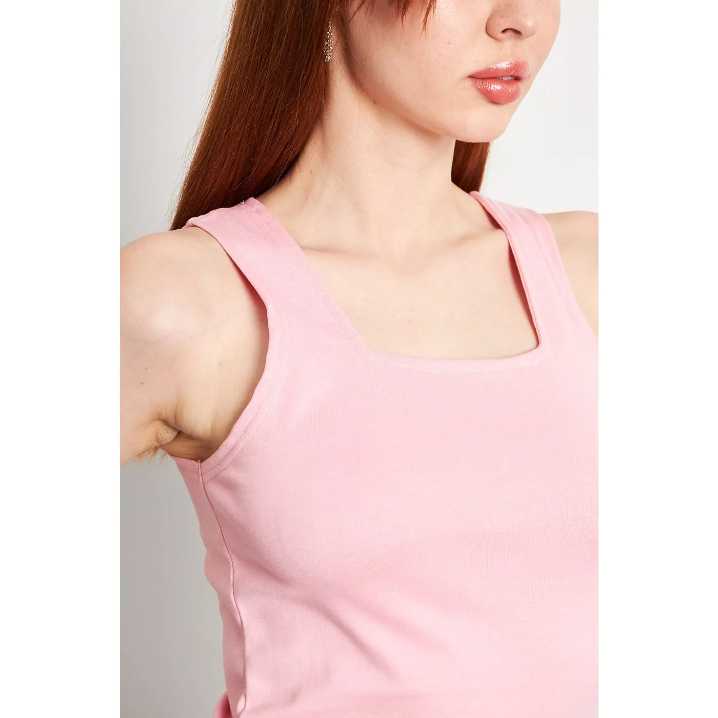 Pink Square Neck Tank Top