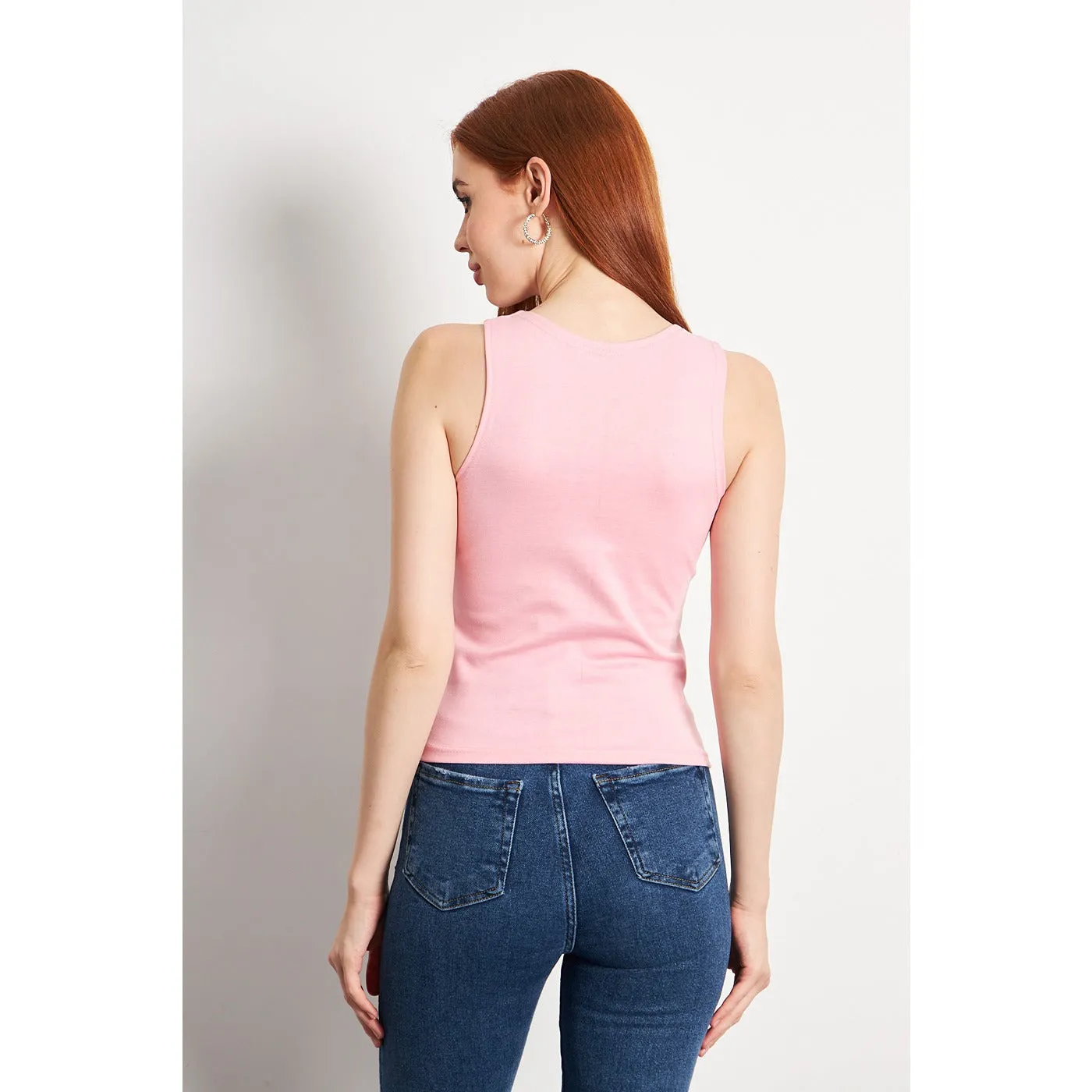 Pink Square Neck Tank Top