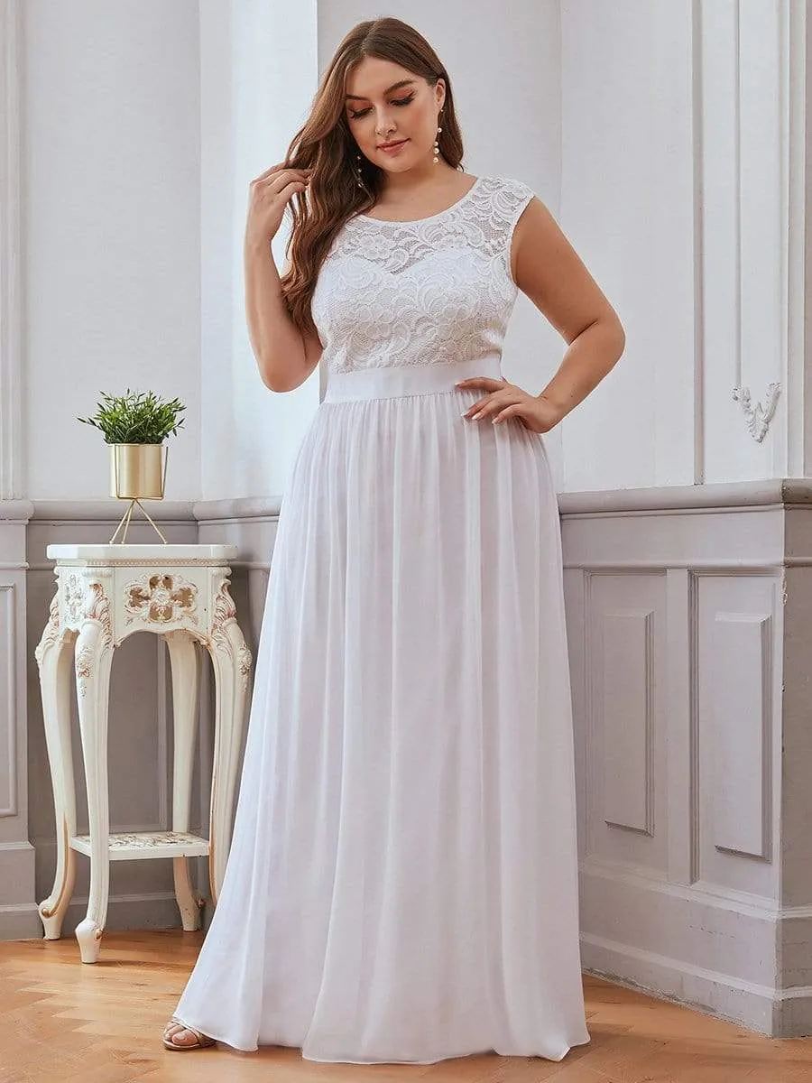 Plus Size Classic Round Neck V Back A-Line Chiffon Bridesmaid Dresses with Lace