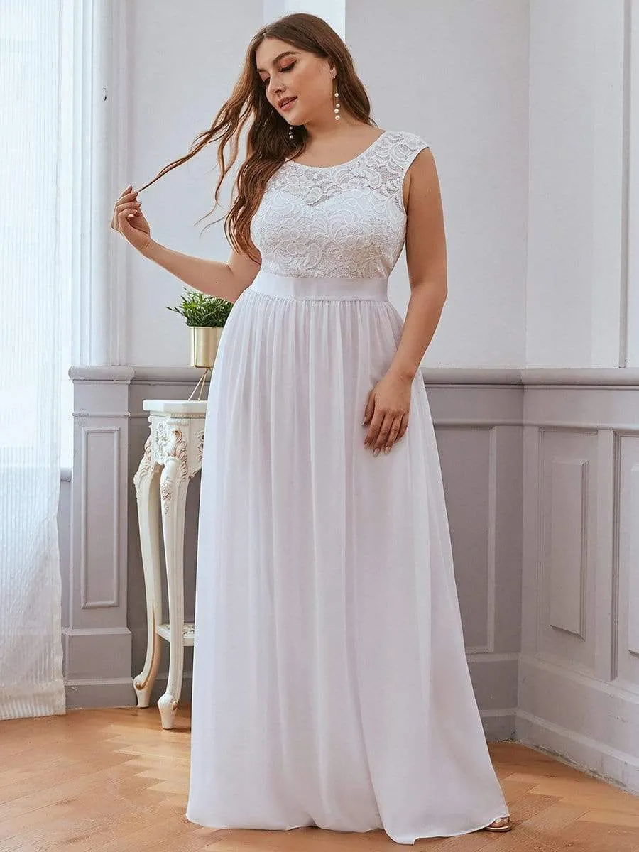 Plus Size Classic Round Neck V Back A-Line Chiffon Bridesmaid Dresses with Lace