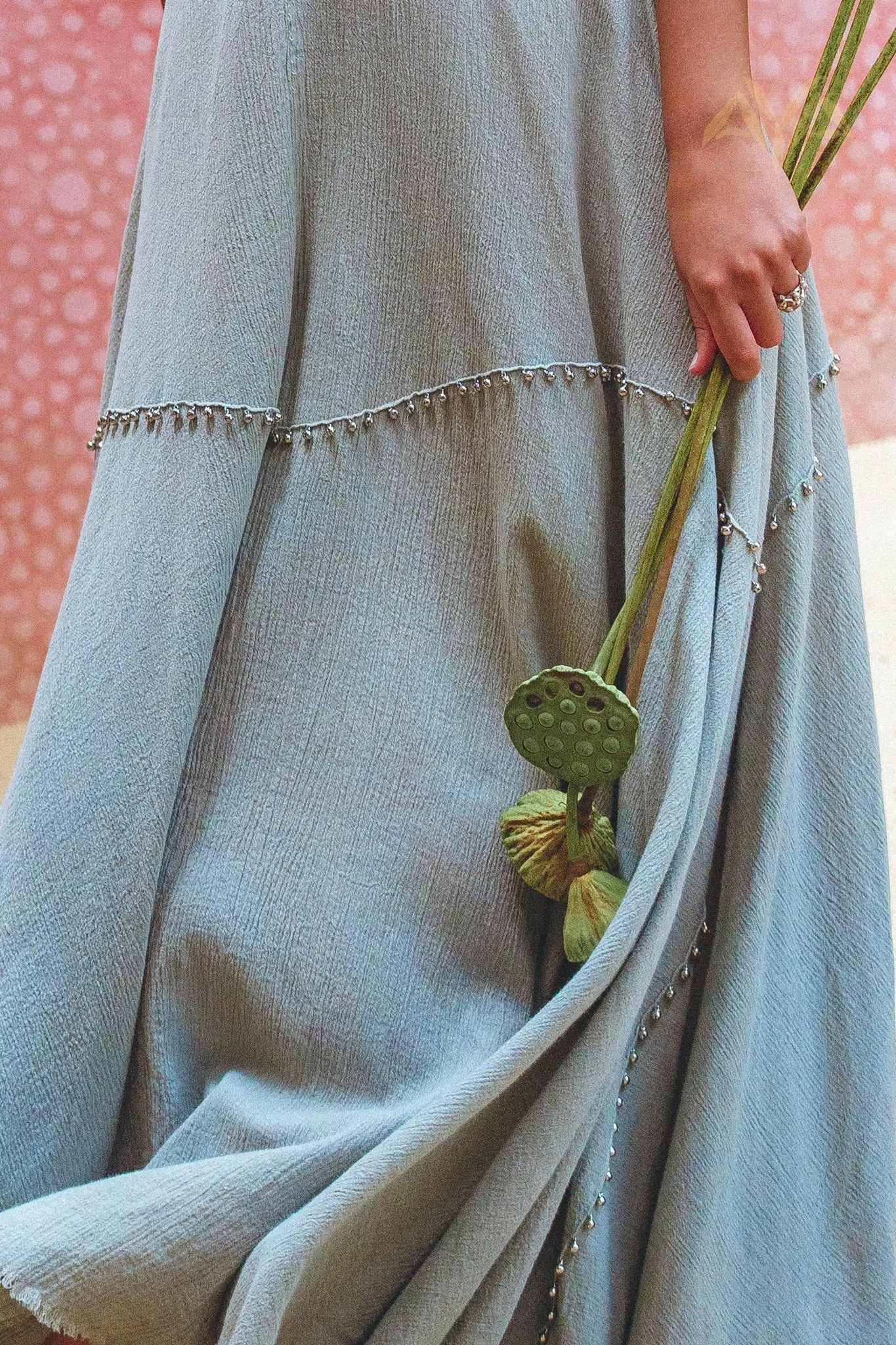 Powder Blue Bhakti Dress • Hand Embroidered Dress • Organic Casual Dress • Goddess Dress