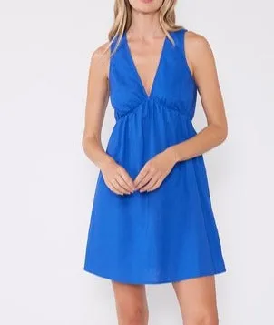 Rayne V-Neck Mini Baby Doll Dress in Cobalt Blue