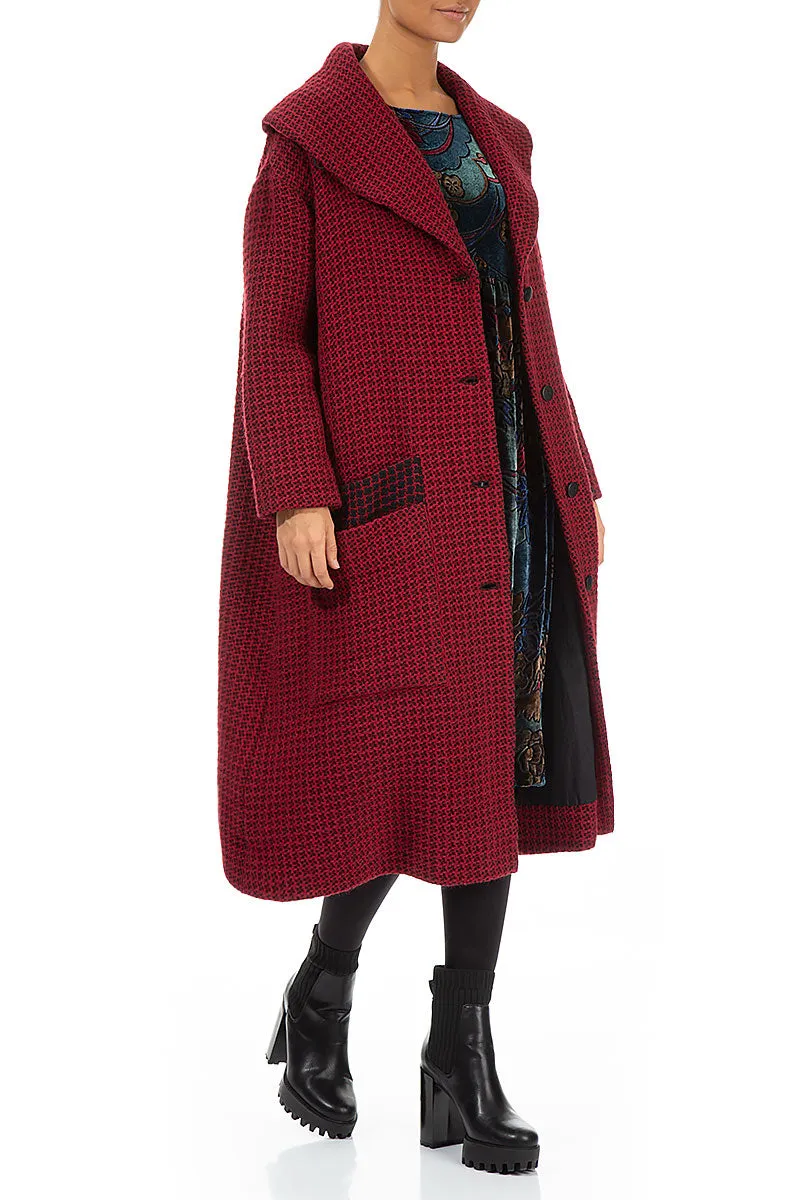 Red Patterned Wool Swing Coat