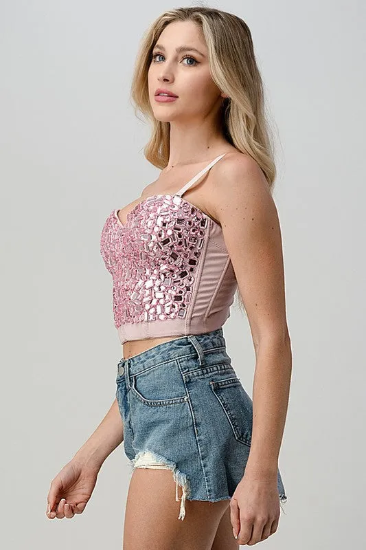 Rhinestone Bustier Corset Crop Top