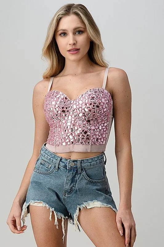 Rhinestone Bustier Corset Crop Top