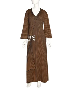 Roberta di Camerino Vintage 1978 Brown Trompe L'oeil Bow Maxi Dress