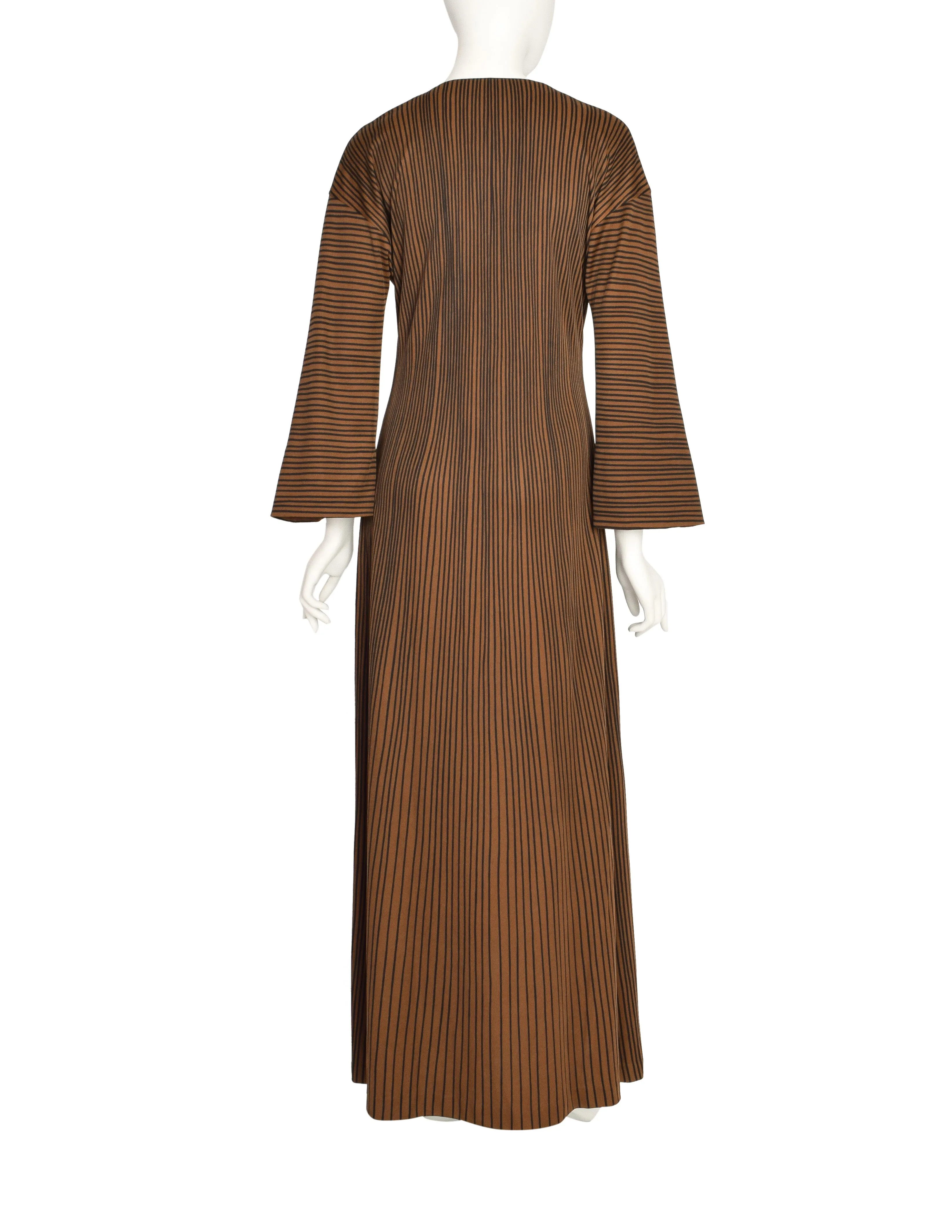 Roberta di Camerino Vintage 1978 Brown Trompe L'oeil Bow Maxi Dress