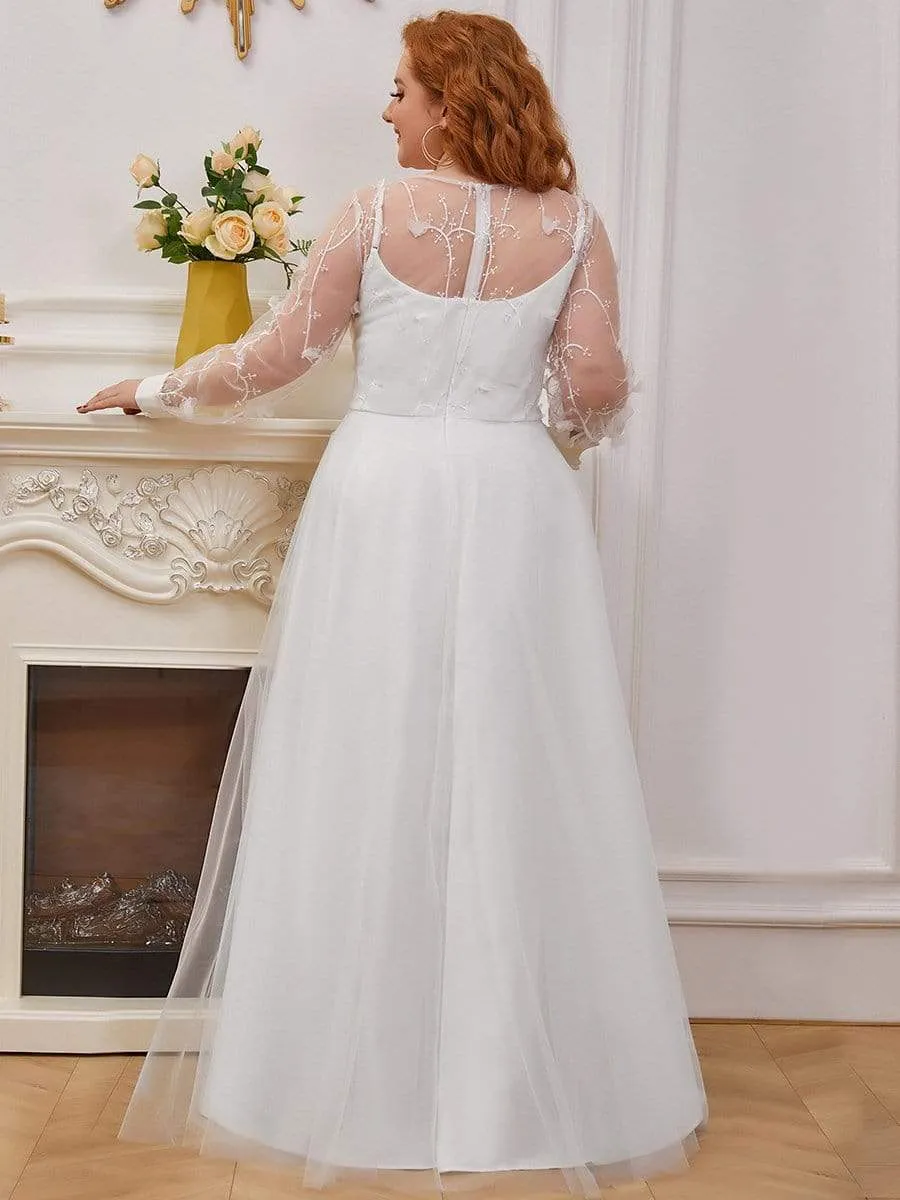 Romantic Sheer Bodice Lantern Sleeve Causal Tulle Wedding Dress