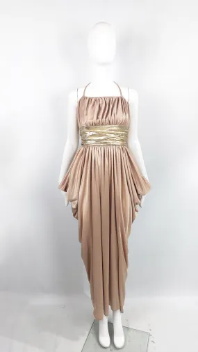 Ronald Joyce Vintage Slinky Draped Grecian Goddess Maxi Evening Dress, 1970s