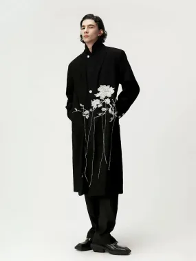 Rose Embroidery Casual Wool Long Coat