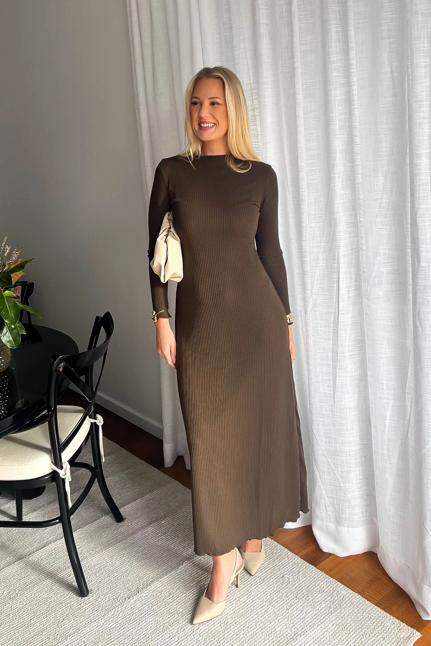 ROWAN LONG SLEEVE MAXI DRESS / BROWN