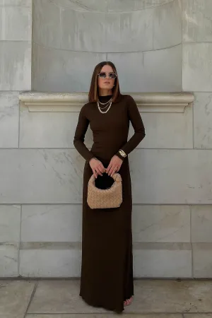 ROWAN LONG SLEEVE MAXI DRESS / BROWN