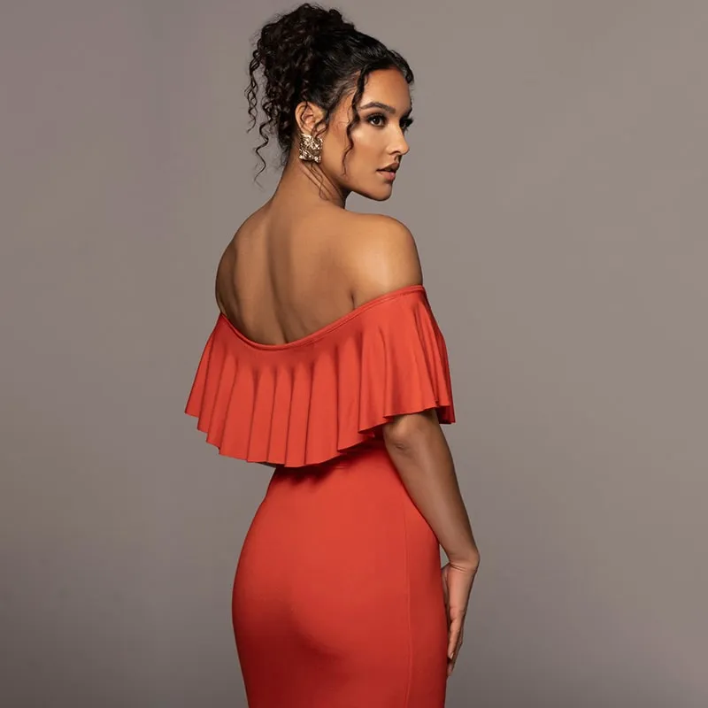 Ruffled Off-the-Shoulder Cocktail Dress