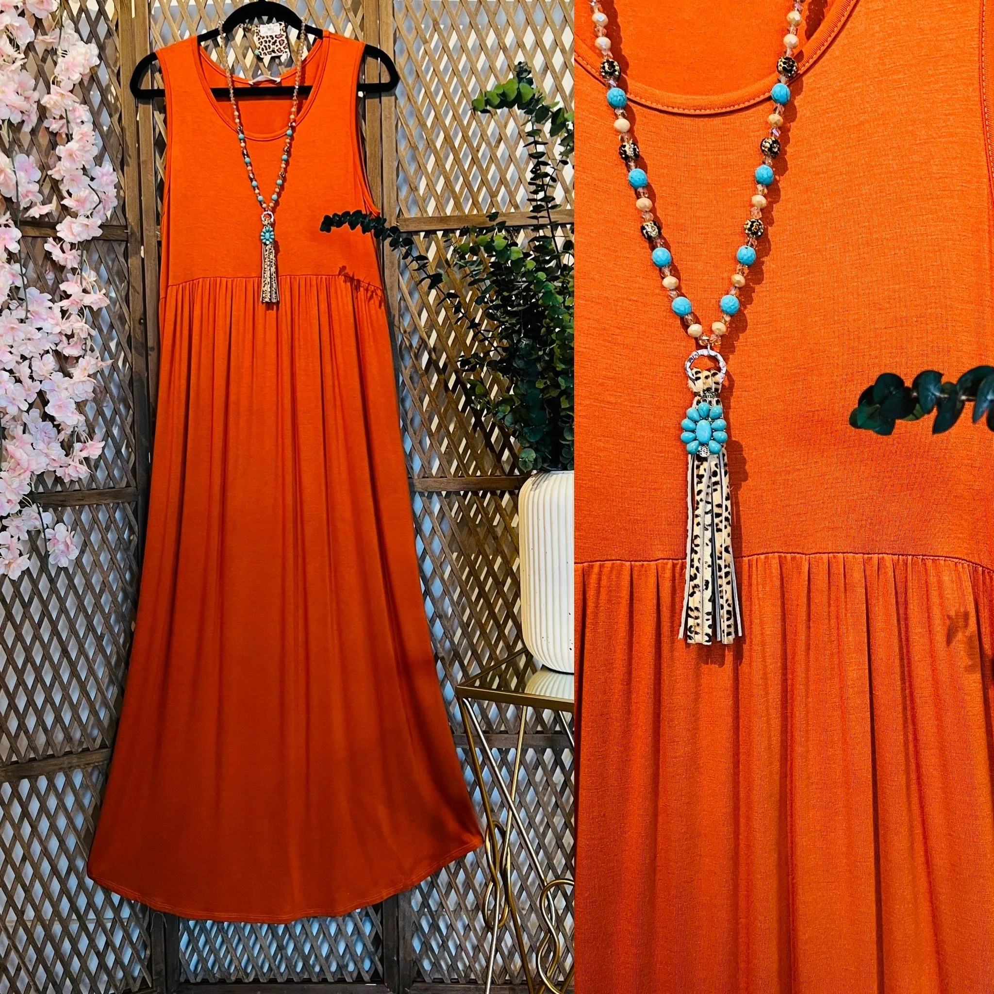 Rust Empire Waist Maxi Dress