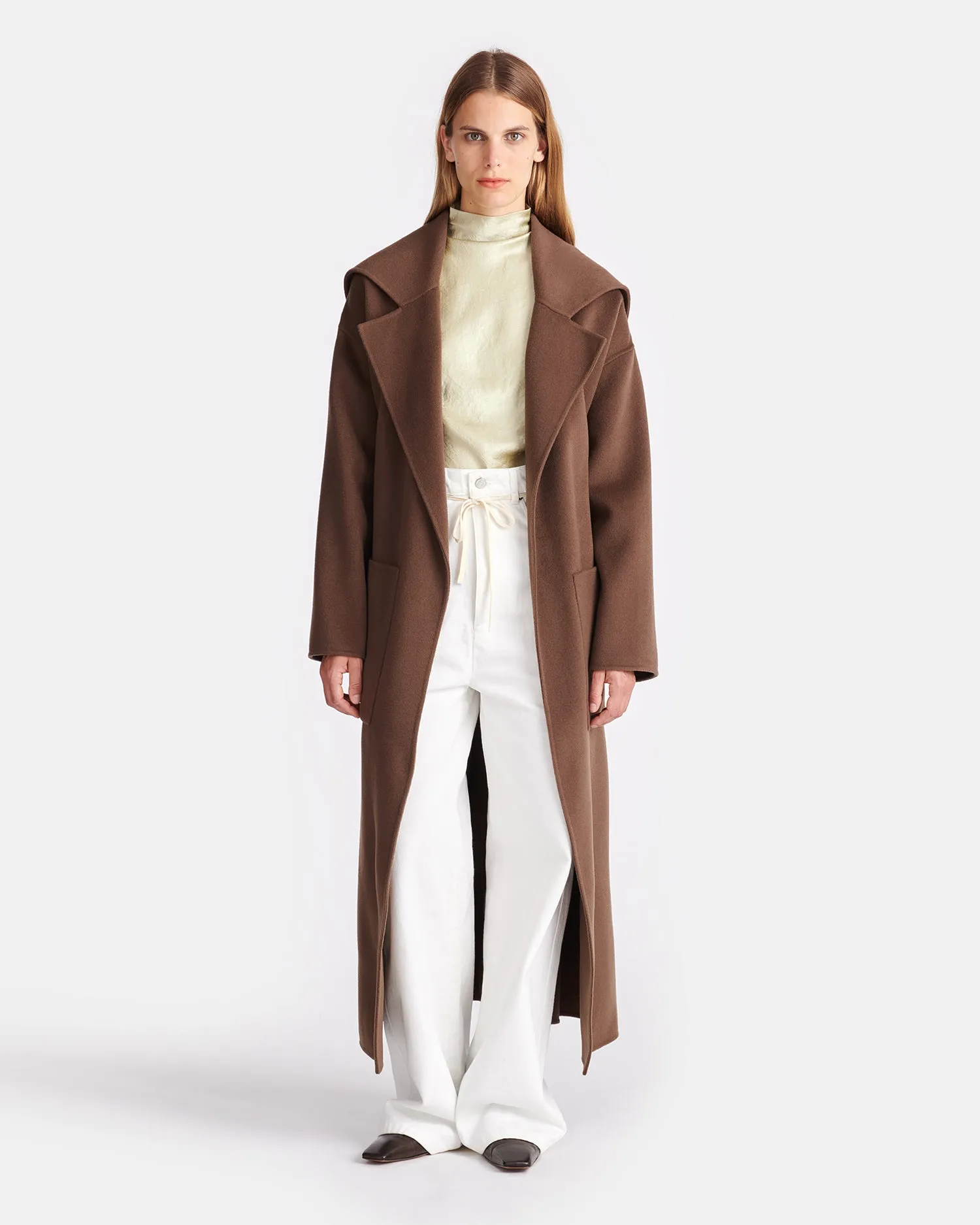 Ruta - Double Wool And Silk Blend Coat - Chocolate Chip