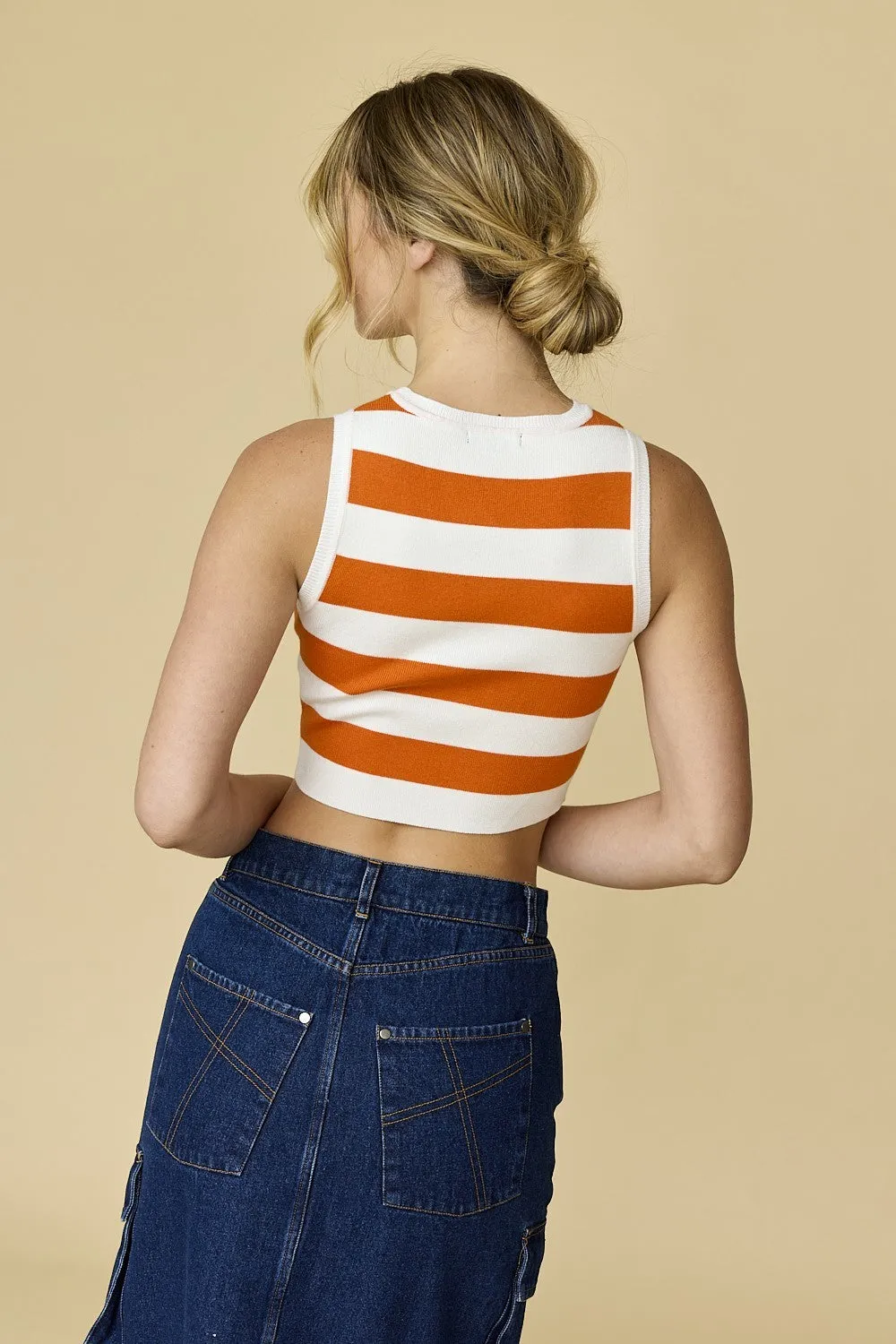 Ryder Round Neck Striped Tank Orange