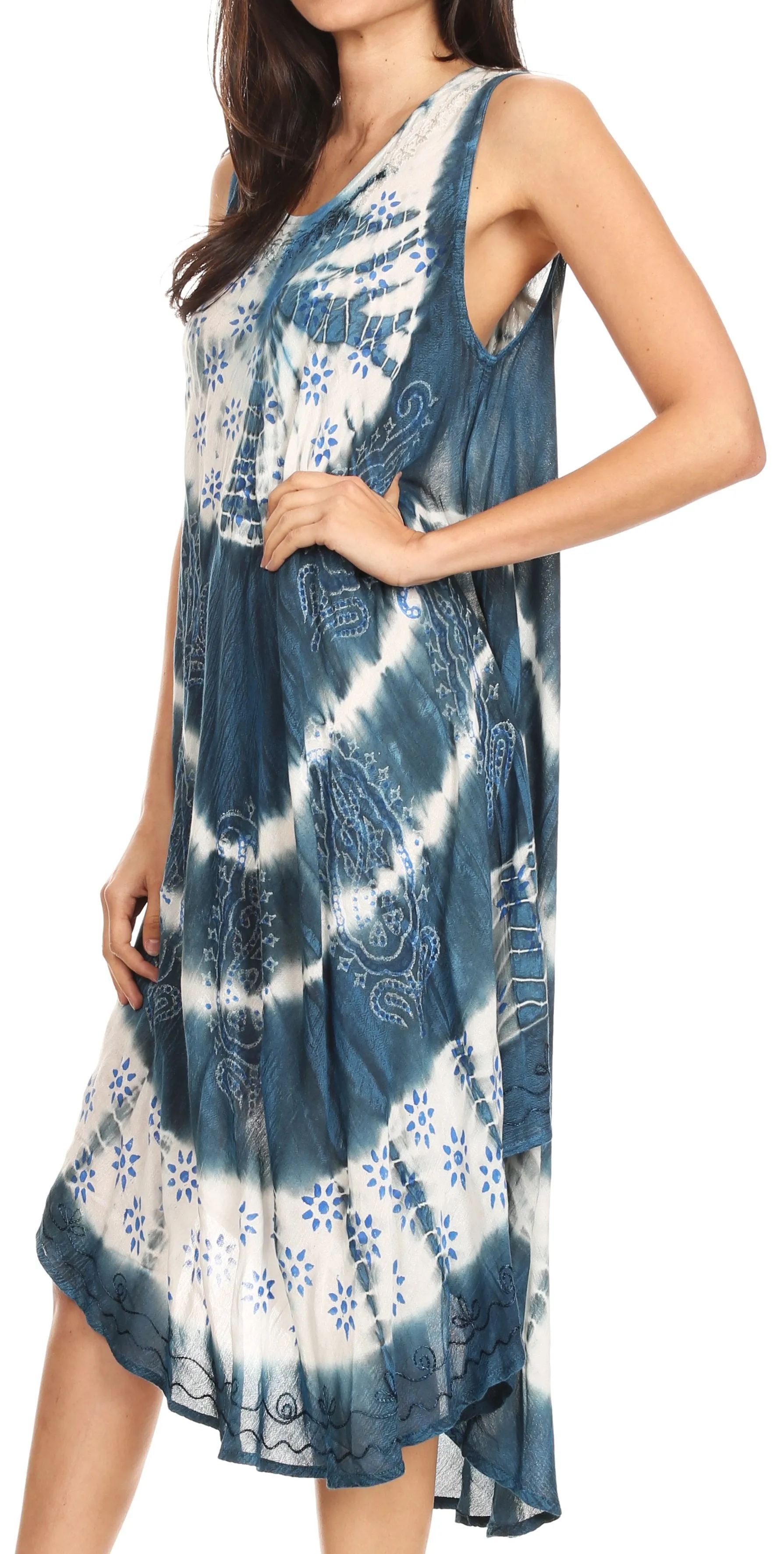 Sakkas Ambra Women's Casual Maxi Tie Dye Sleeveless Loose Tank Cover-up Dress