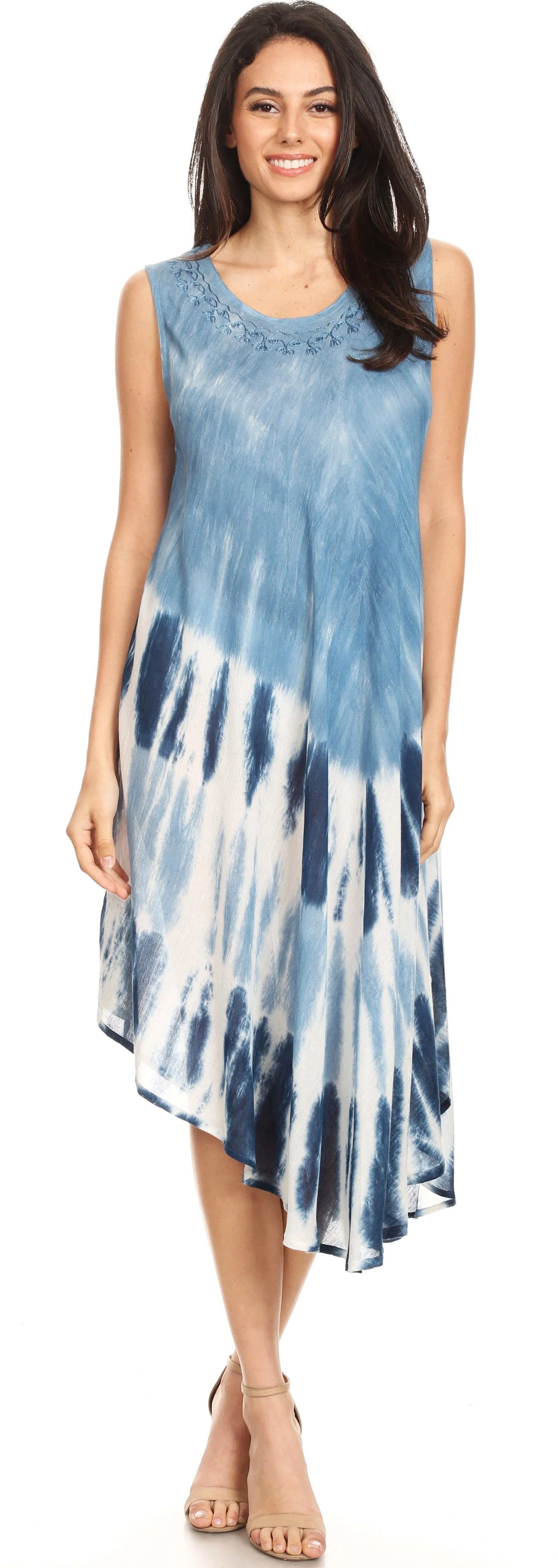 Sakkas Ambra Women's Casual Maxi Tie Dye Sleeveless Loose Tank Cover-up Dress