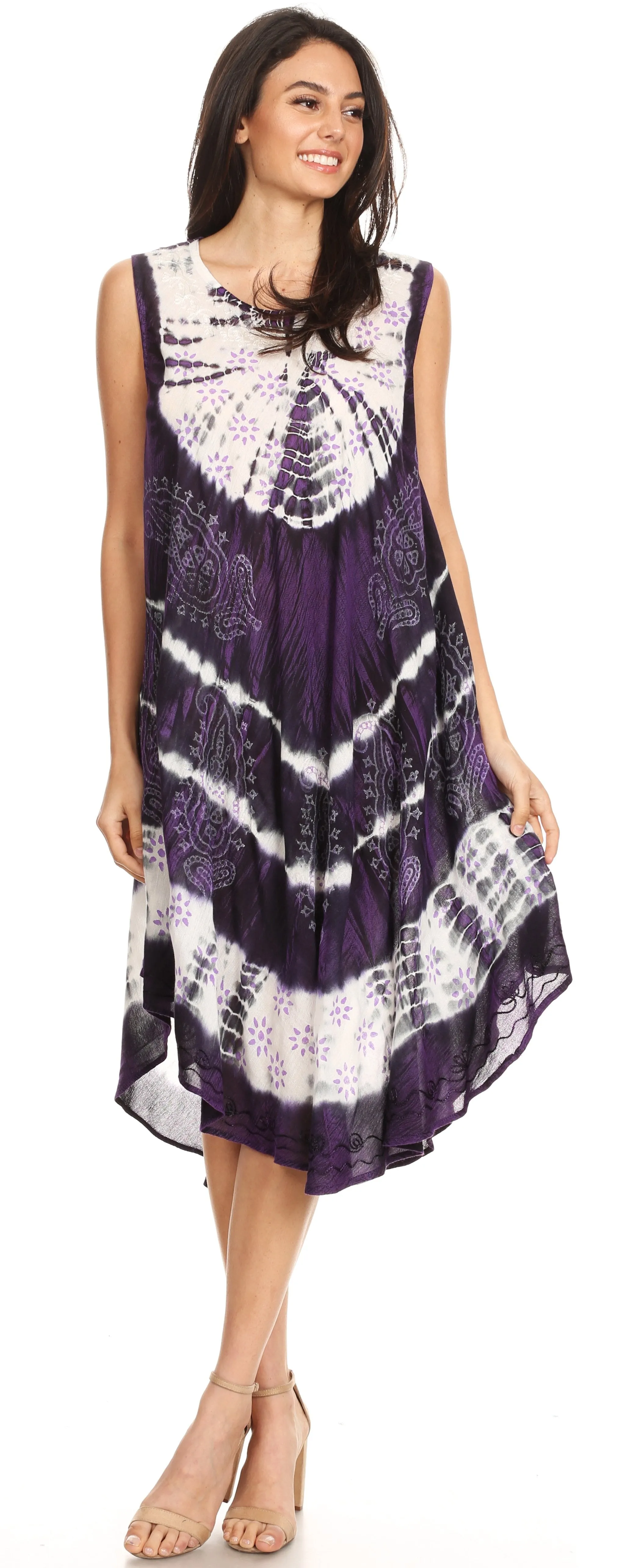 Sakkas Ambra Women's Casual Maxi Tie Dye Sleeveless Loose Tank Cover-up Dress