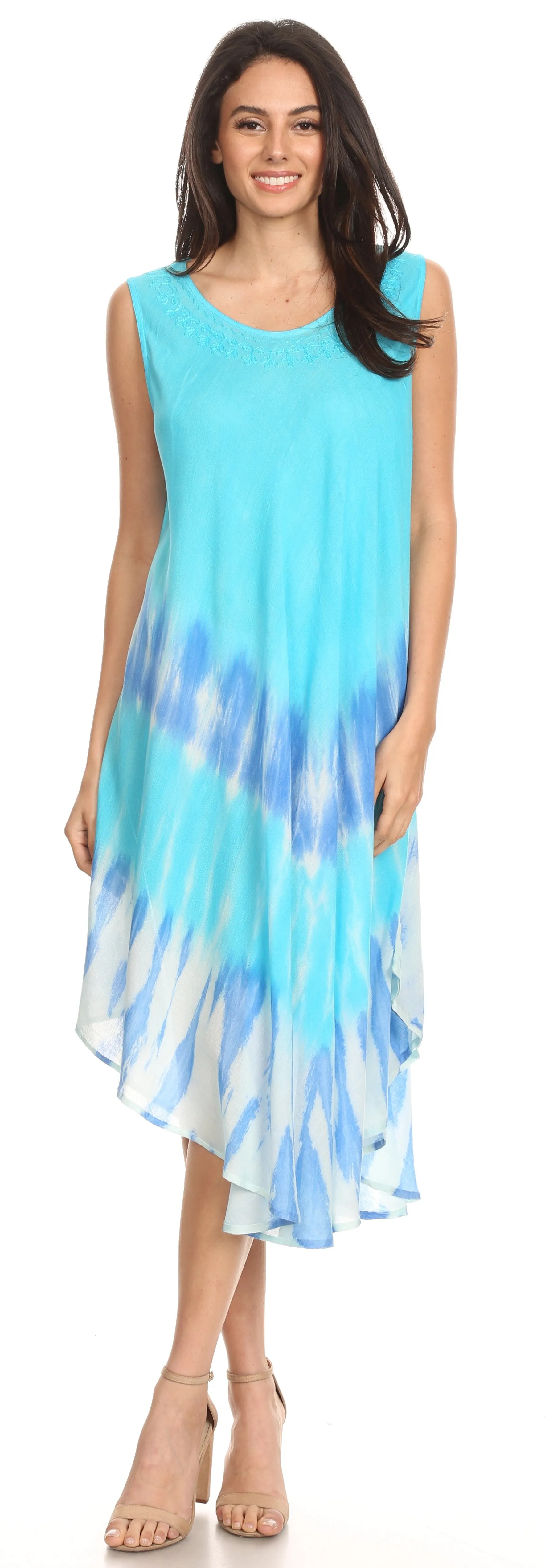 Sakkas Ambra Women's Casual Maxi Tie Dye Sleeveless Loose Tank Cover-up Dress