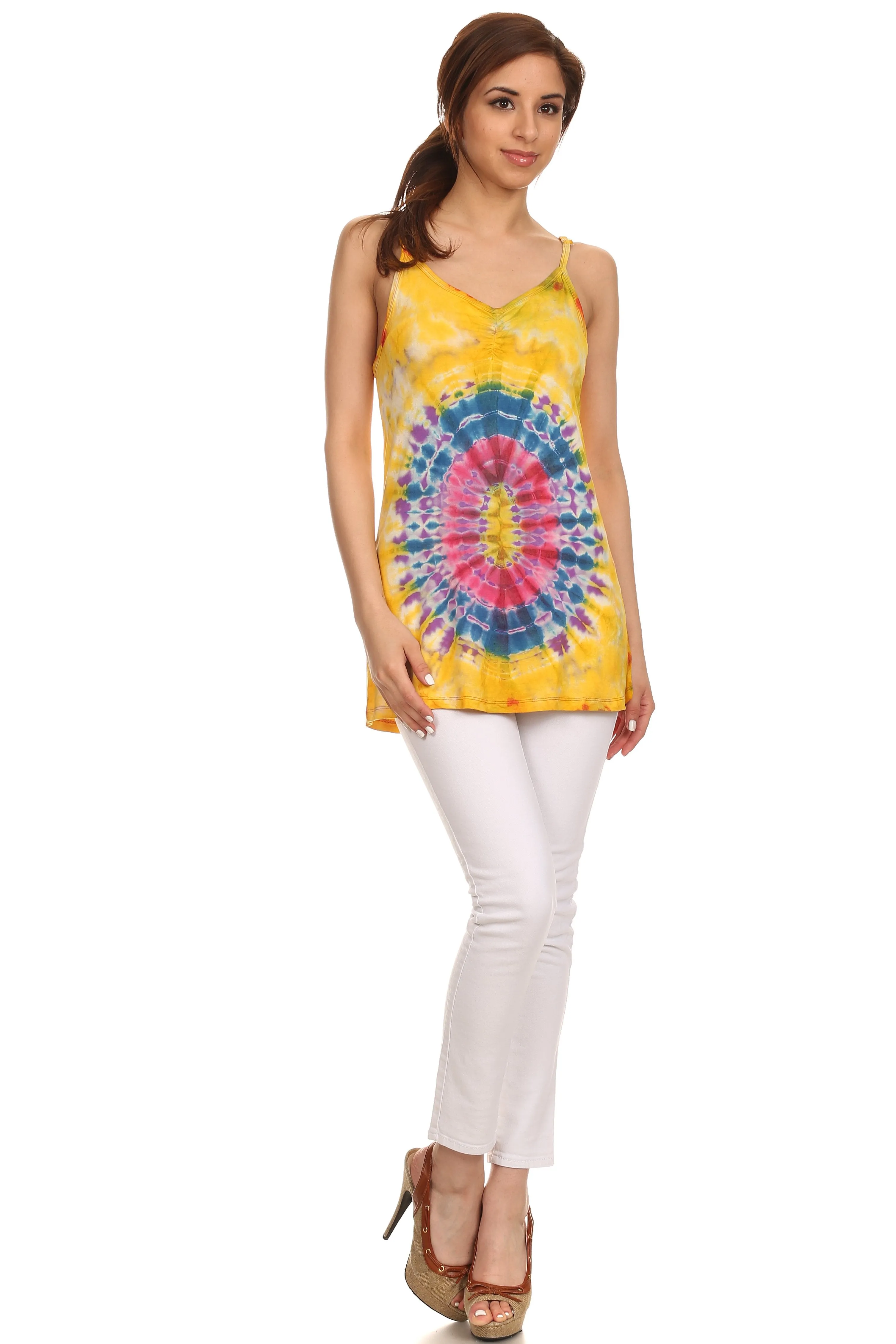 Sakkas Bree Adjustable Spaghetti Strap Tie Dye Tank Top