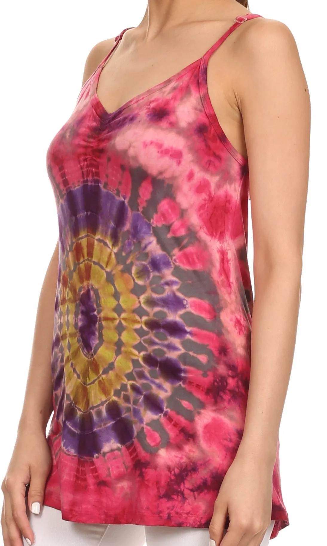 Sakkas Bree Adjustable Spaghetti Strap Tie Dye Tank Top