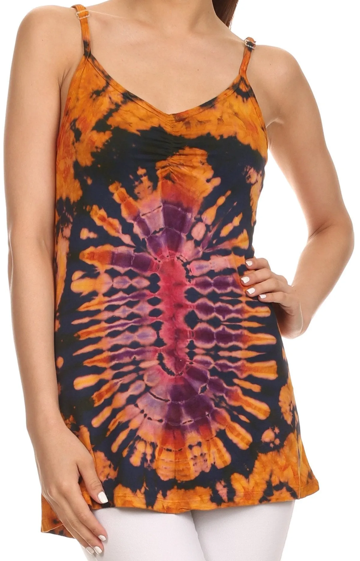 Sakkas Bree Adjustable Spaghetti Strap Tie Dye Tank Top