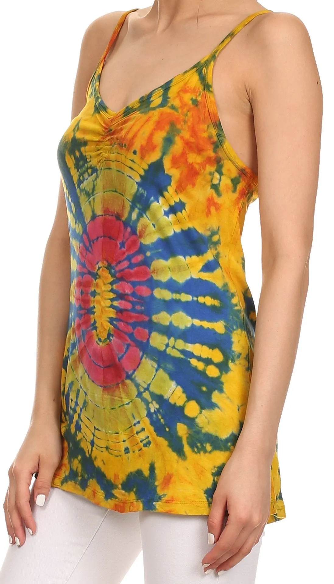 Sakkas Bree Adjustable Spaghetti Strap Tie Dye Tank Top