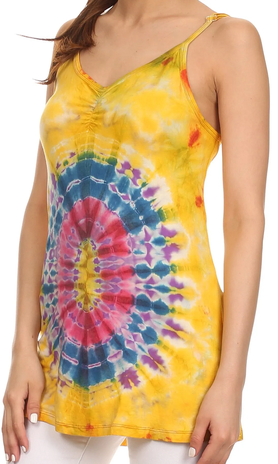 Sakkas Bree Adjustable Spaghetti Strap Tie Dye Tank Top