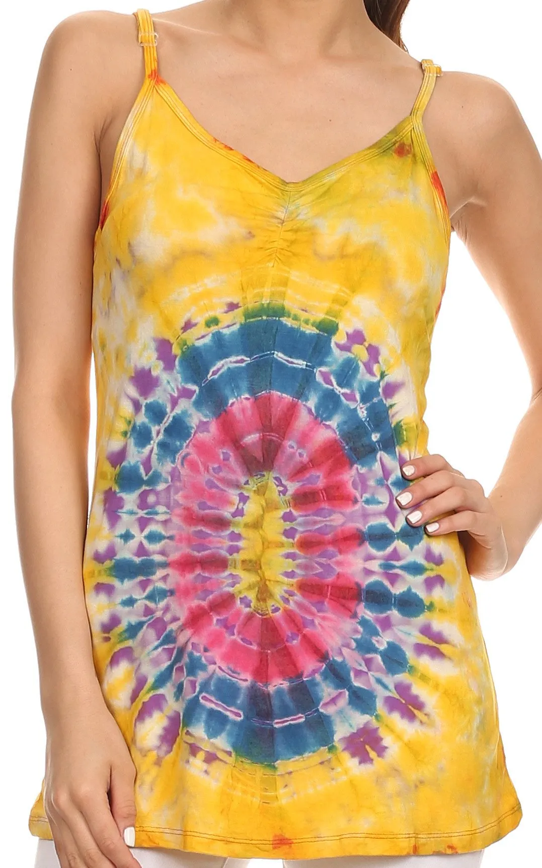 Sakkas Bree Adjustable Spaghetti Strap Tie Dye Tank Top