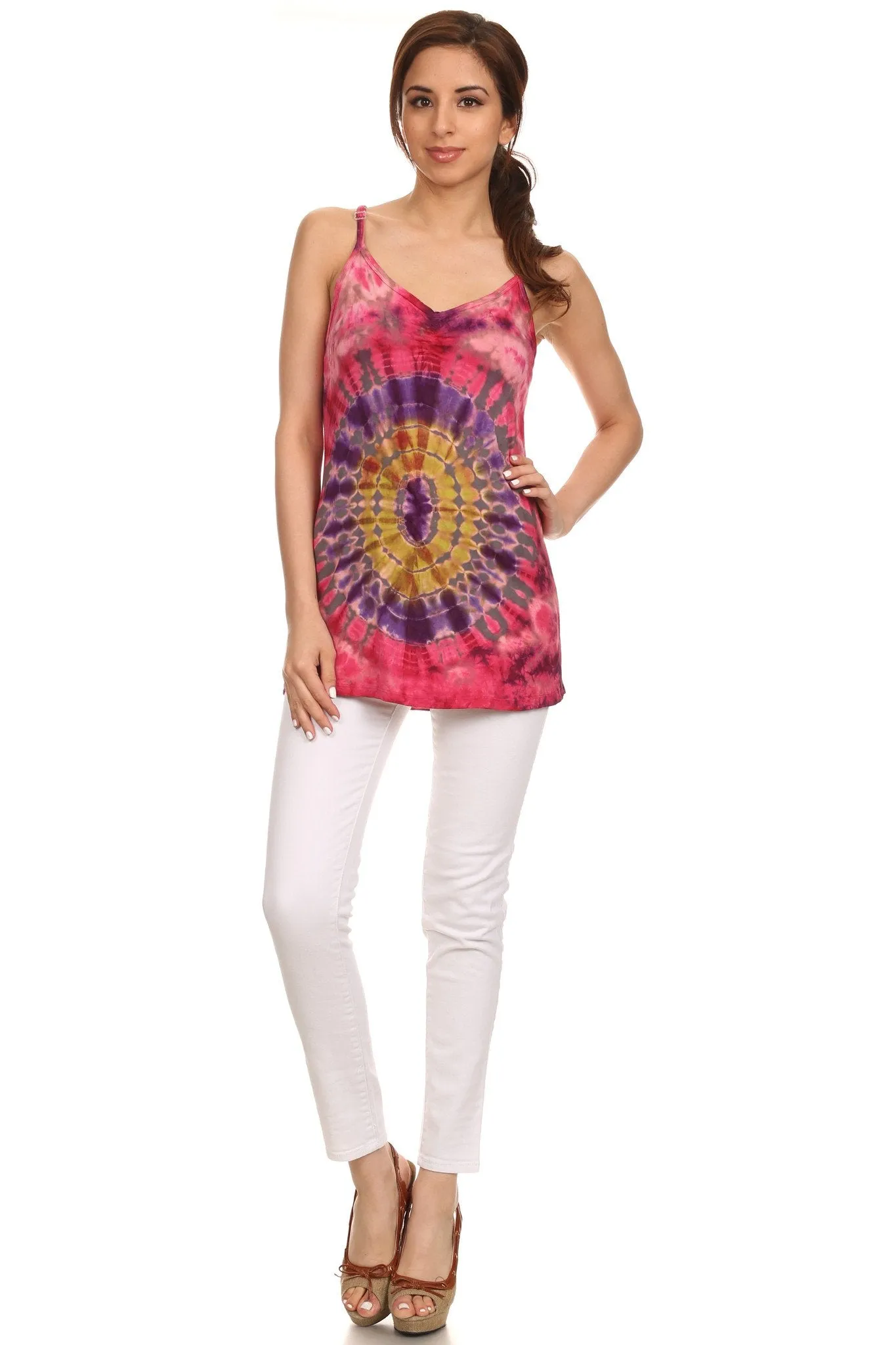 Sakkas Bree Adjustable Spaghetti Strap Tie Dye Tank Top