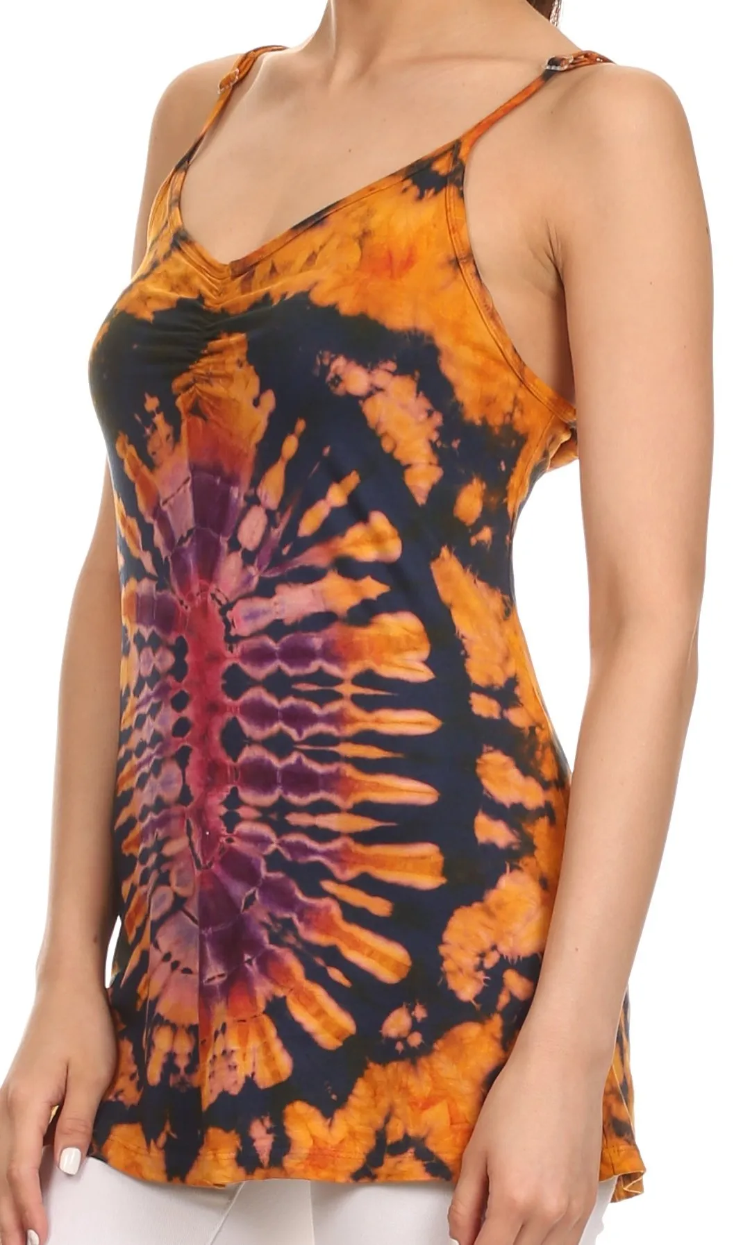 Sakkas Bree Adjustable Spaghetti Strap Tie Dye Tank Top