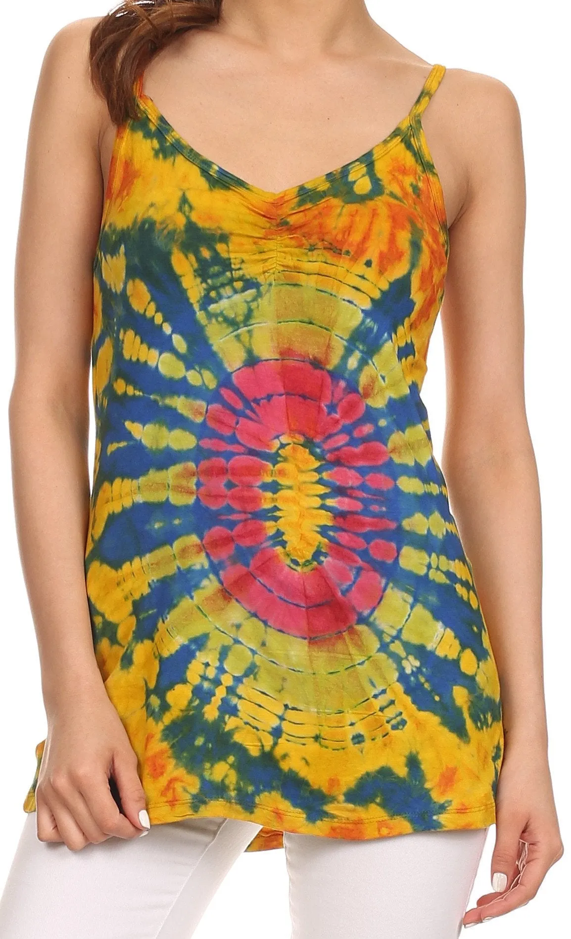 Sakkas Bree Adjustable Spaghetti Strap Tie Dye Tank Top