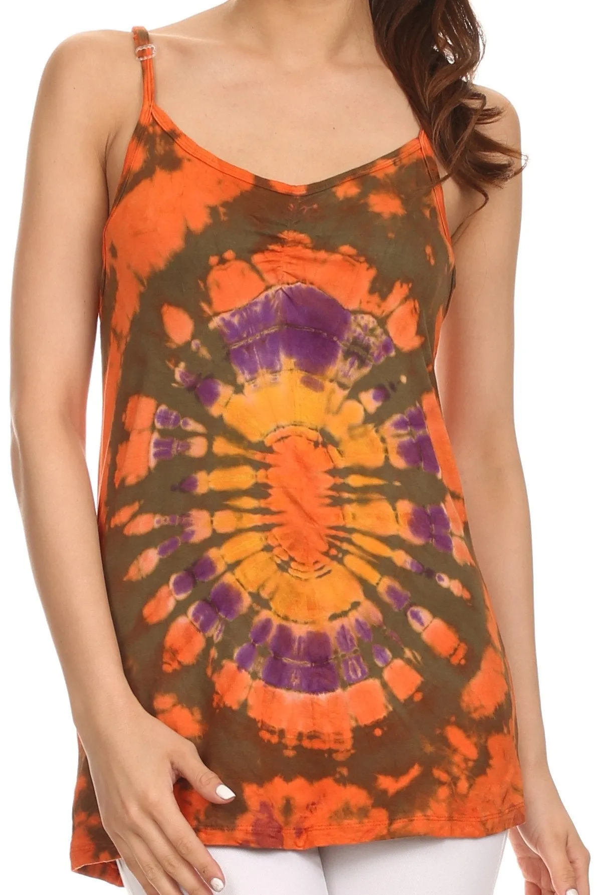 Sakkas Bree Adjustable Spaghetti Strap Tie Dye Tank Top