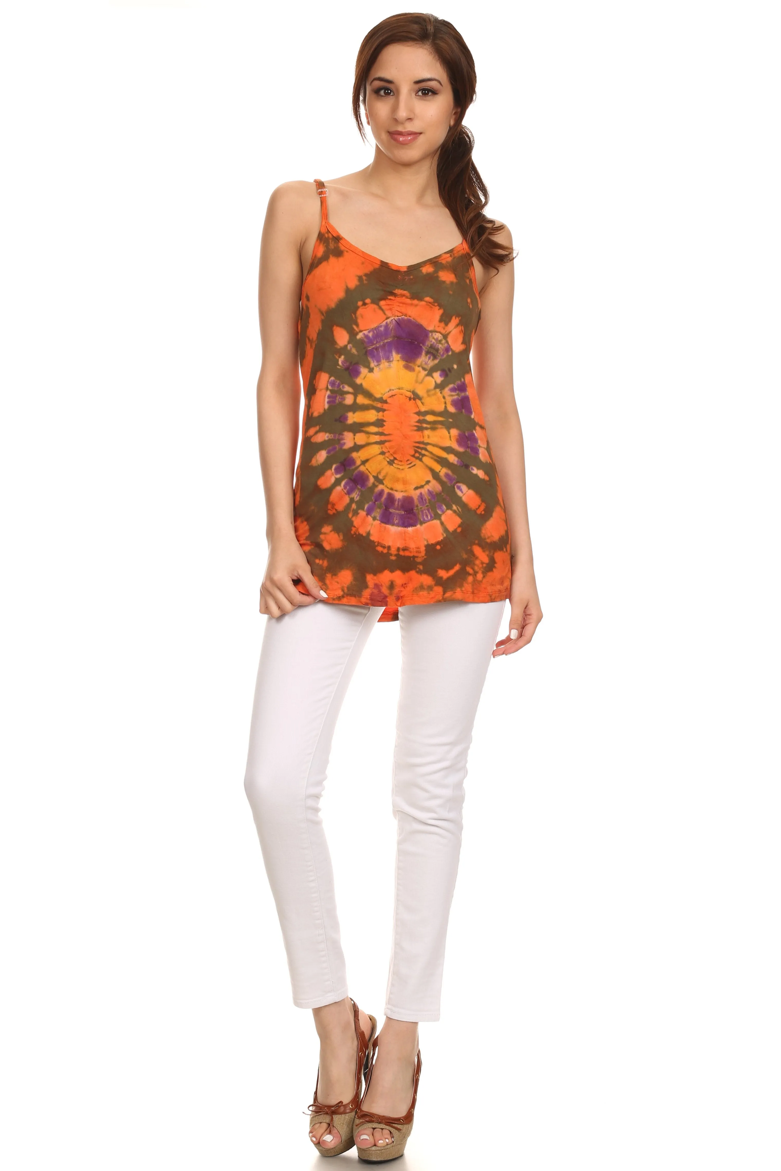 Sakkas Bree Adjustable Spaghetti Strap Tie Dye Tank Top