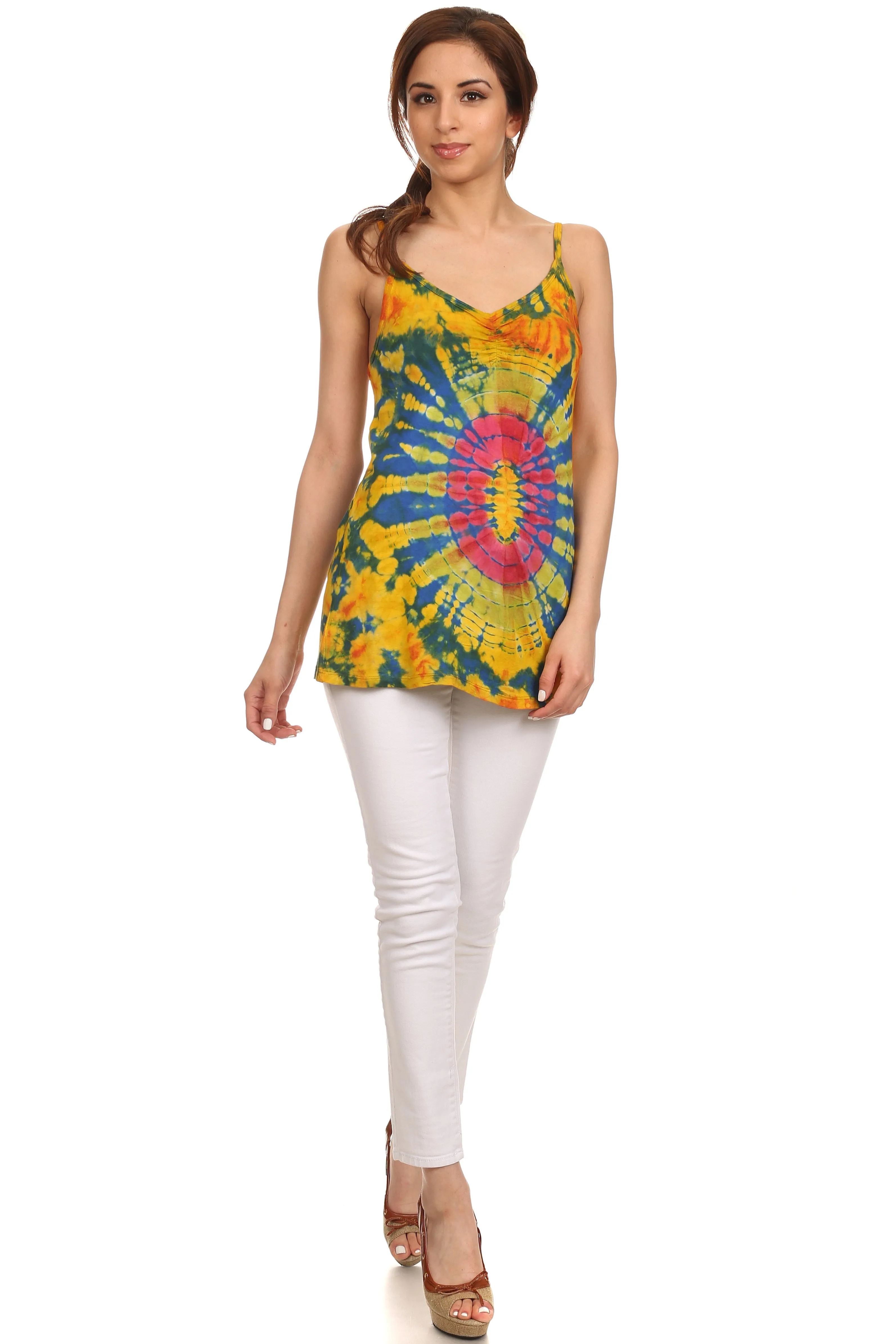 Sakkas Bree Adjustable Spaghetti Strap Tie Dye Tank Top