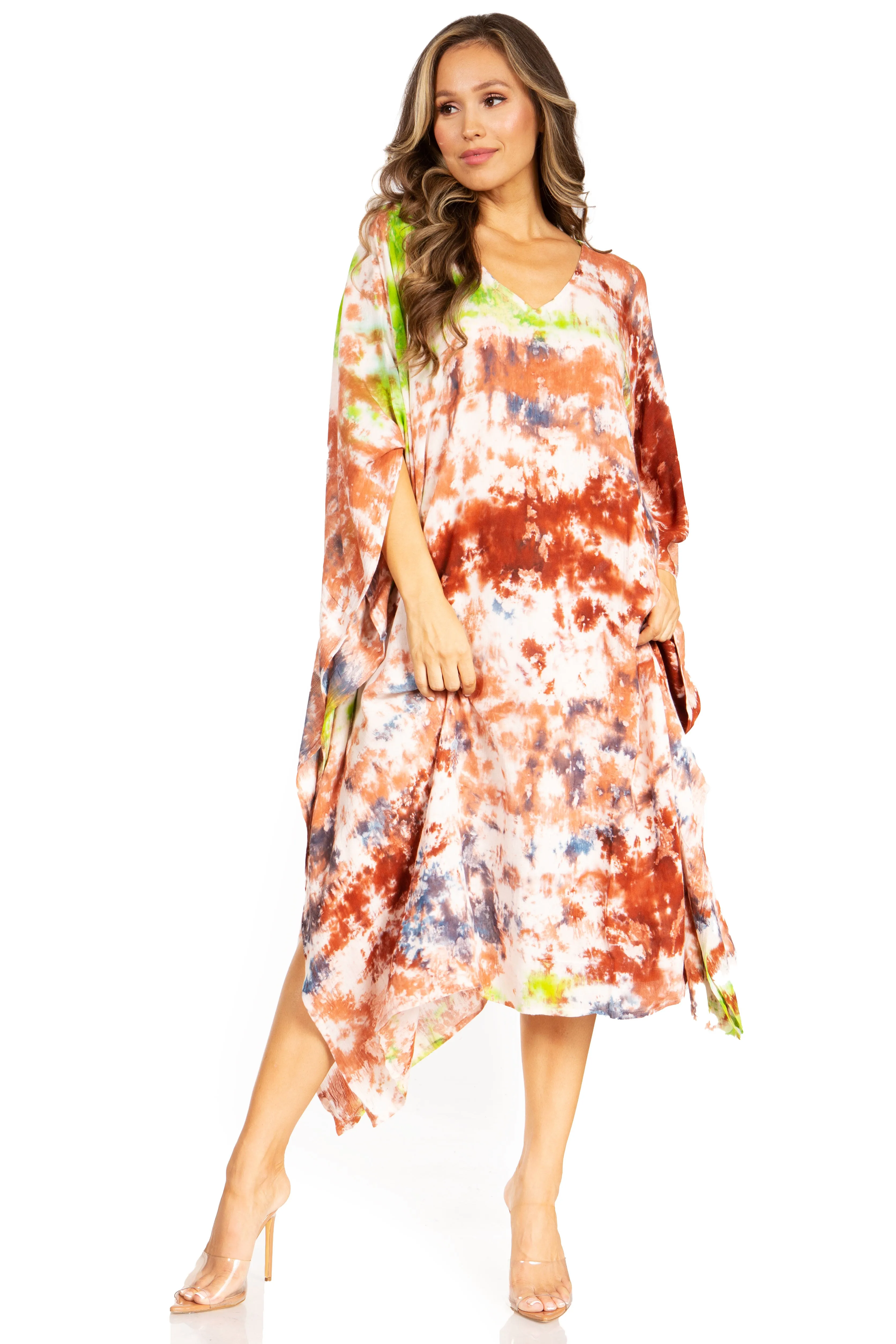 Sakkas Clementine Second Women's Tie Dye Caftan Dress/Cover Up Beach Kaftan Boho