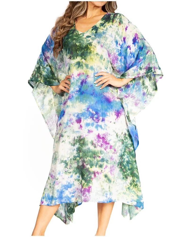 Sakkas Clementine Second Women's Tie Dye Caftan Dress/Cover Up Beach Kaftan Boho