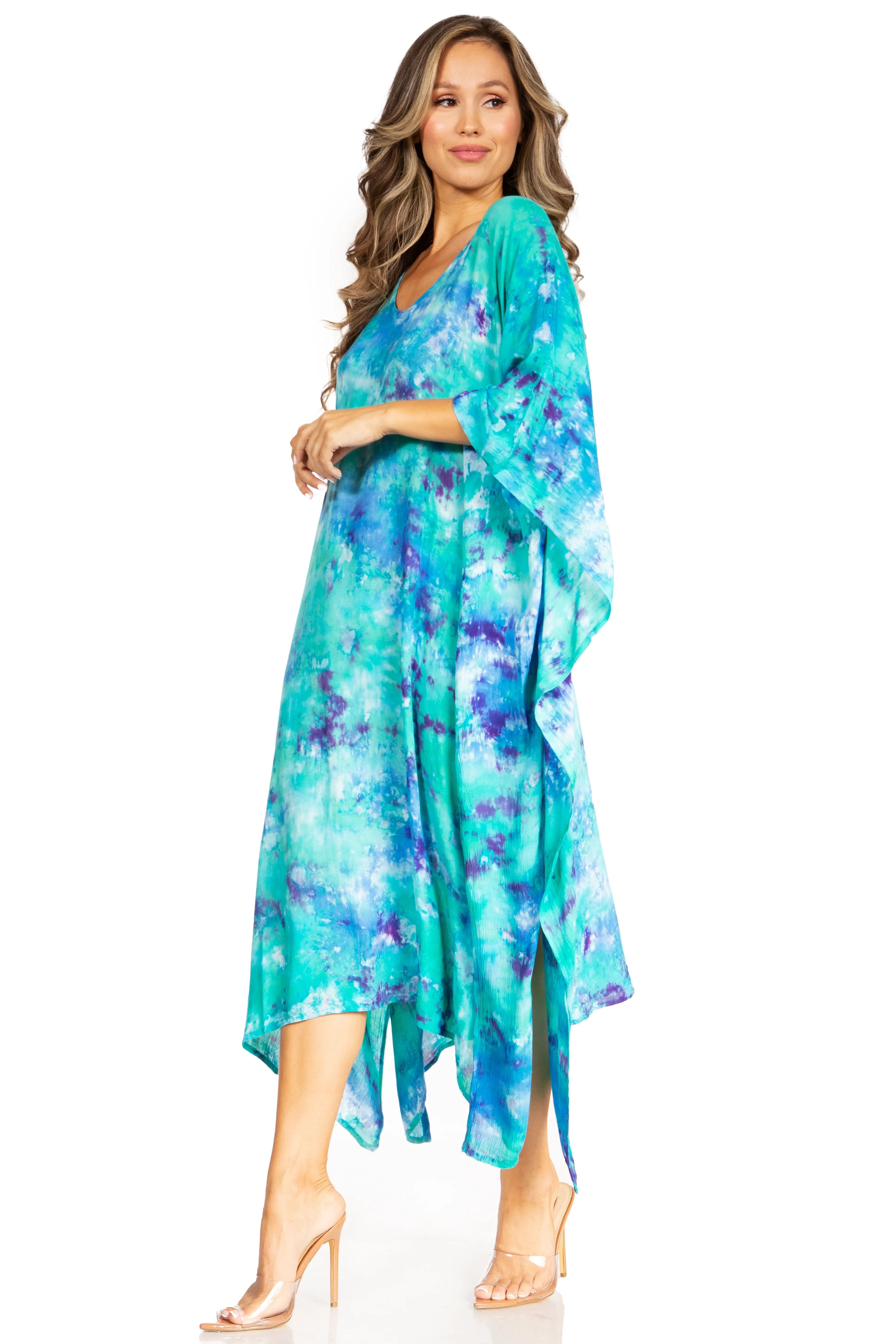 Sakkas Clementine Second Women's Tie Dye Caftan Dress/Cover Up Beach Kaftan Boho