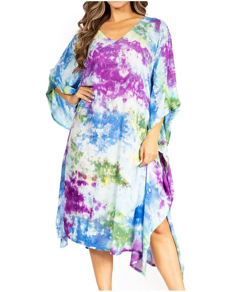 Sakkas Clementine Second Women's Tie Dye Caftan Dress/Cover Up Beach Kaftan Boho