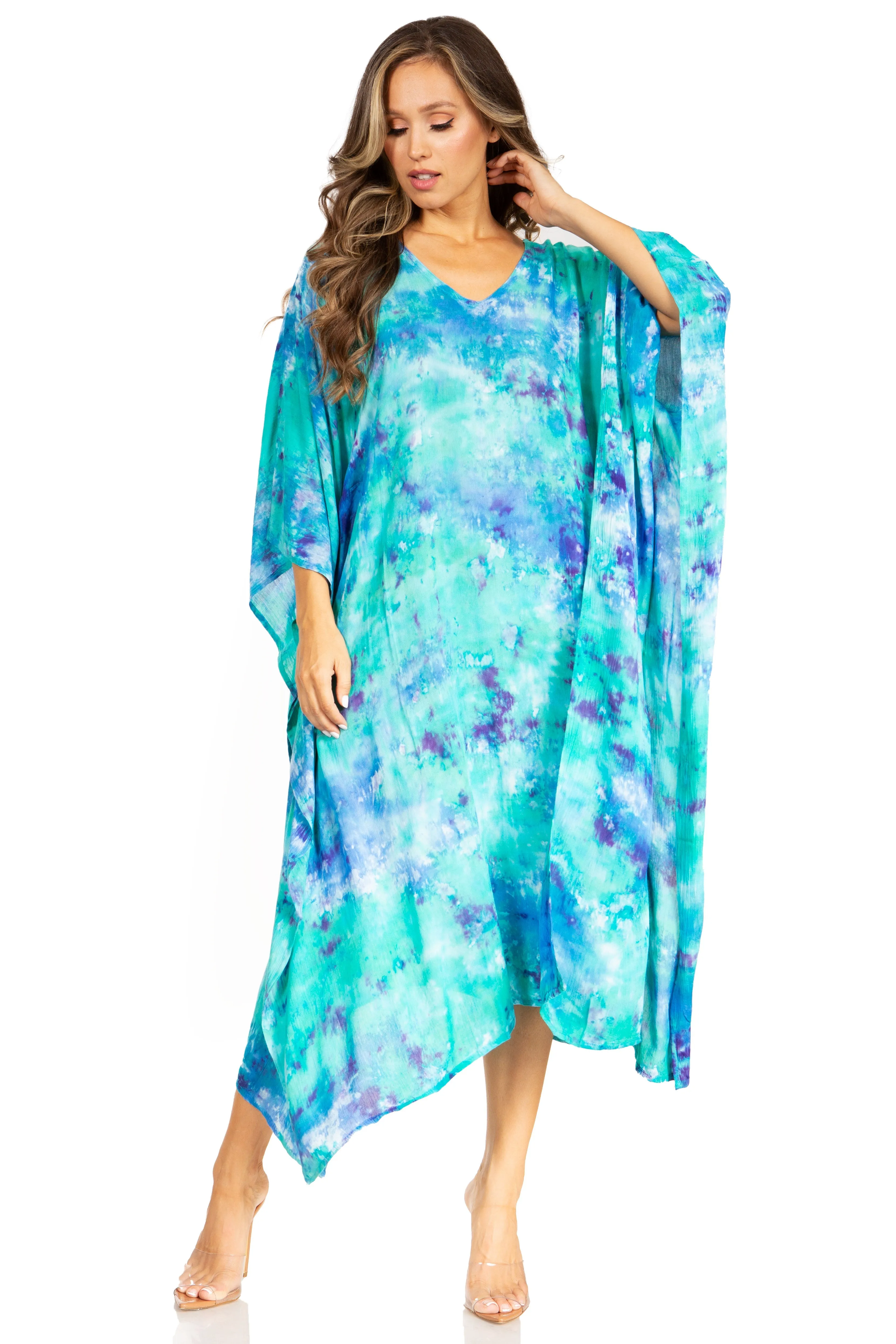 Sakkas Clementine Second Women's Tie Dye Caftan Dress/Cover Up Beach Kaftan Boho