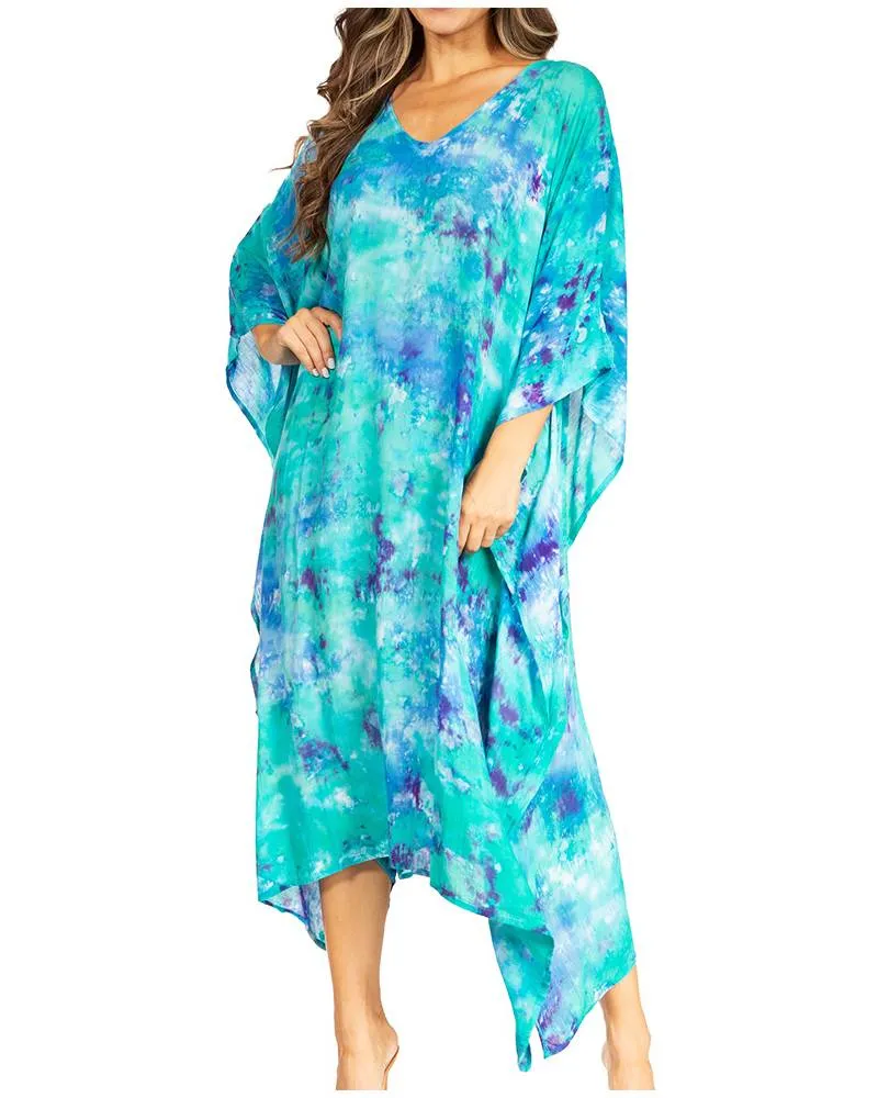 Sakkas Clementine Second Women's Tie Dye Caftan Dress/Cover Up Beach Kaftan Boho