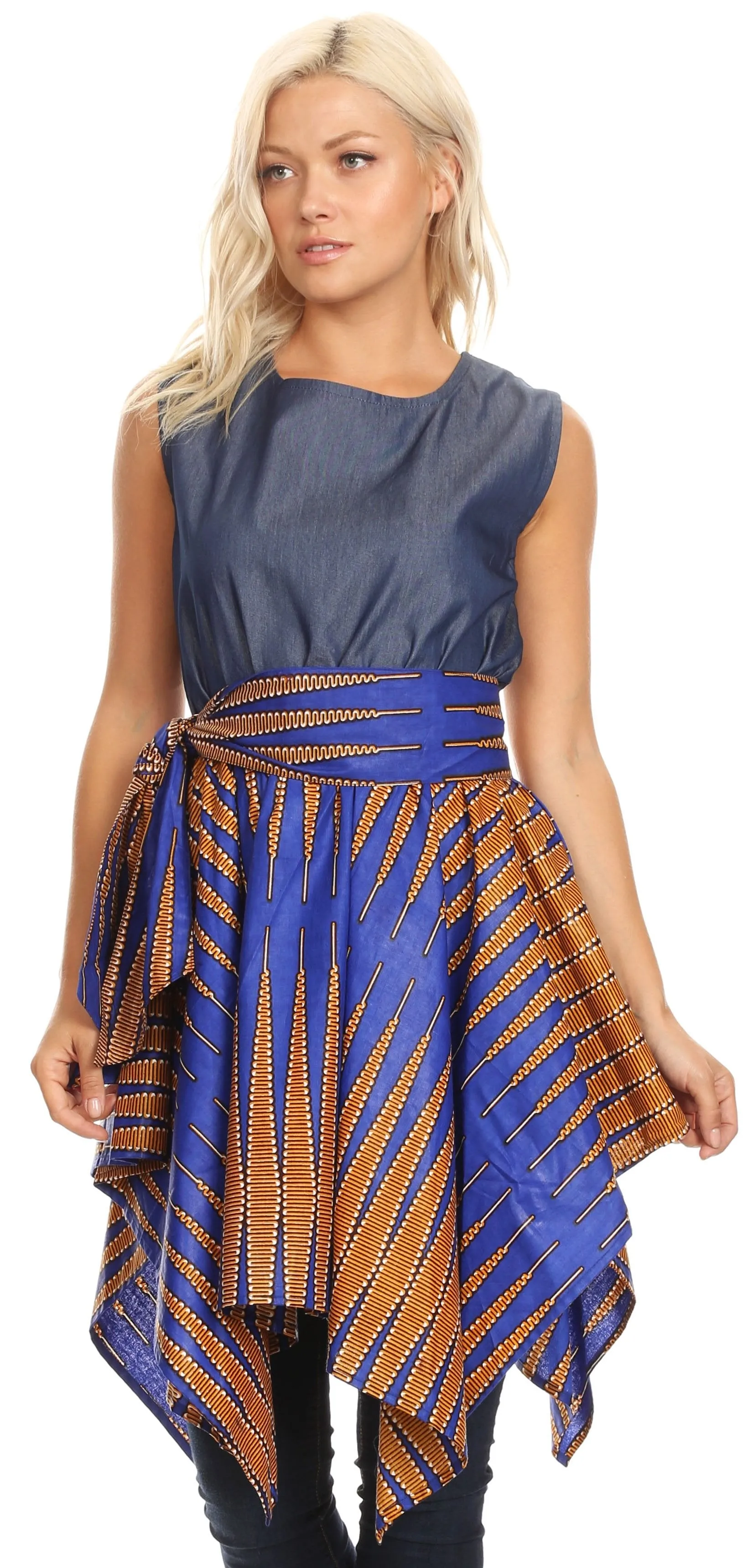 Sakkas Lani Womens Cocktail Sleeveless Hi-Lo Dress in African Print w/Pockets