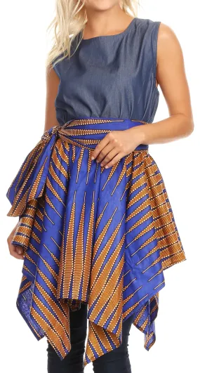 Sakkas Lani Womens Cocktail Sleeveless Hi-Lo Dress in African Print w/Pockets