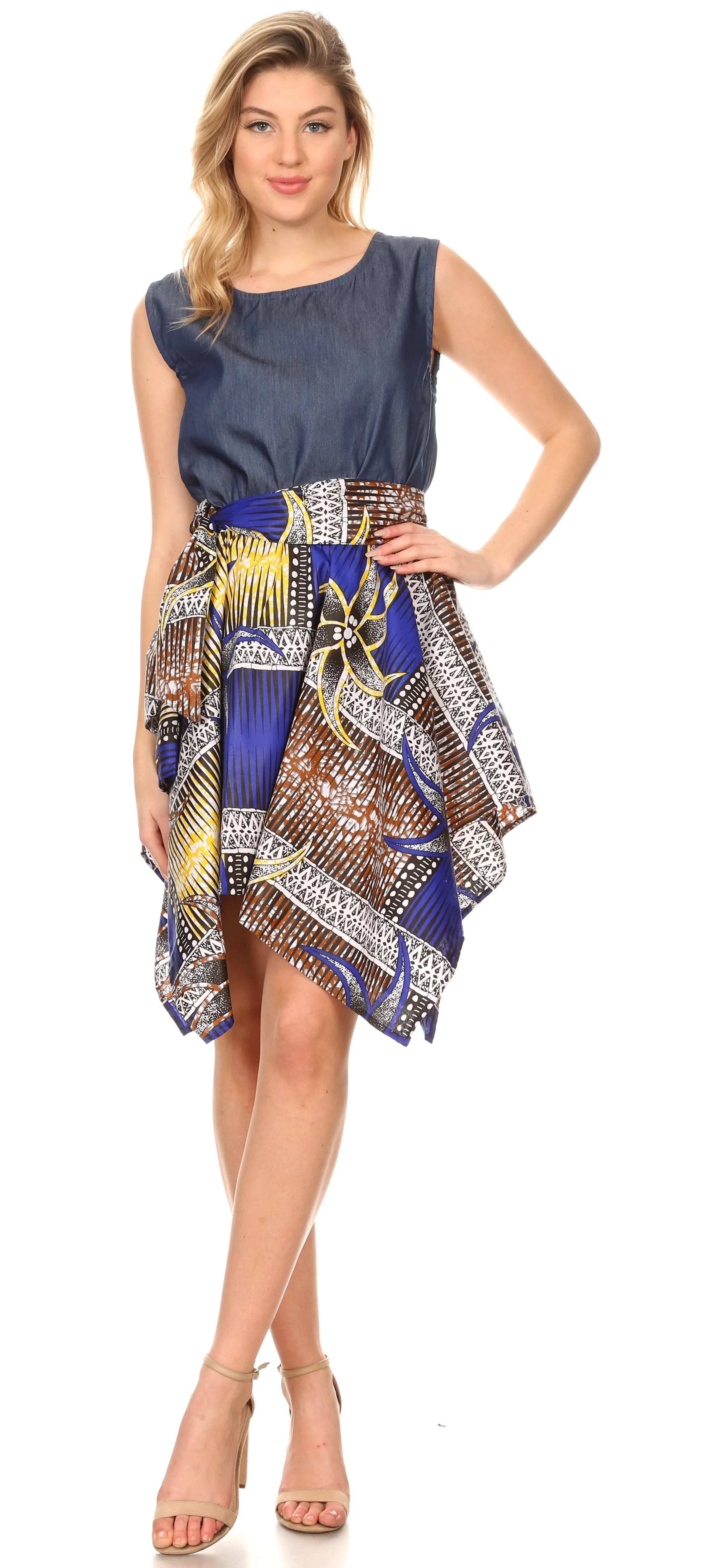 Sakkas Lani Womens Cocktail Sleeveless Hi-Lo Dress in African Print w/Pockets