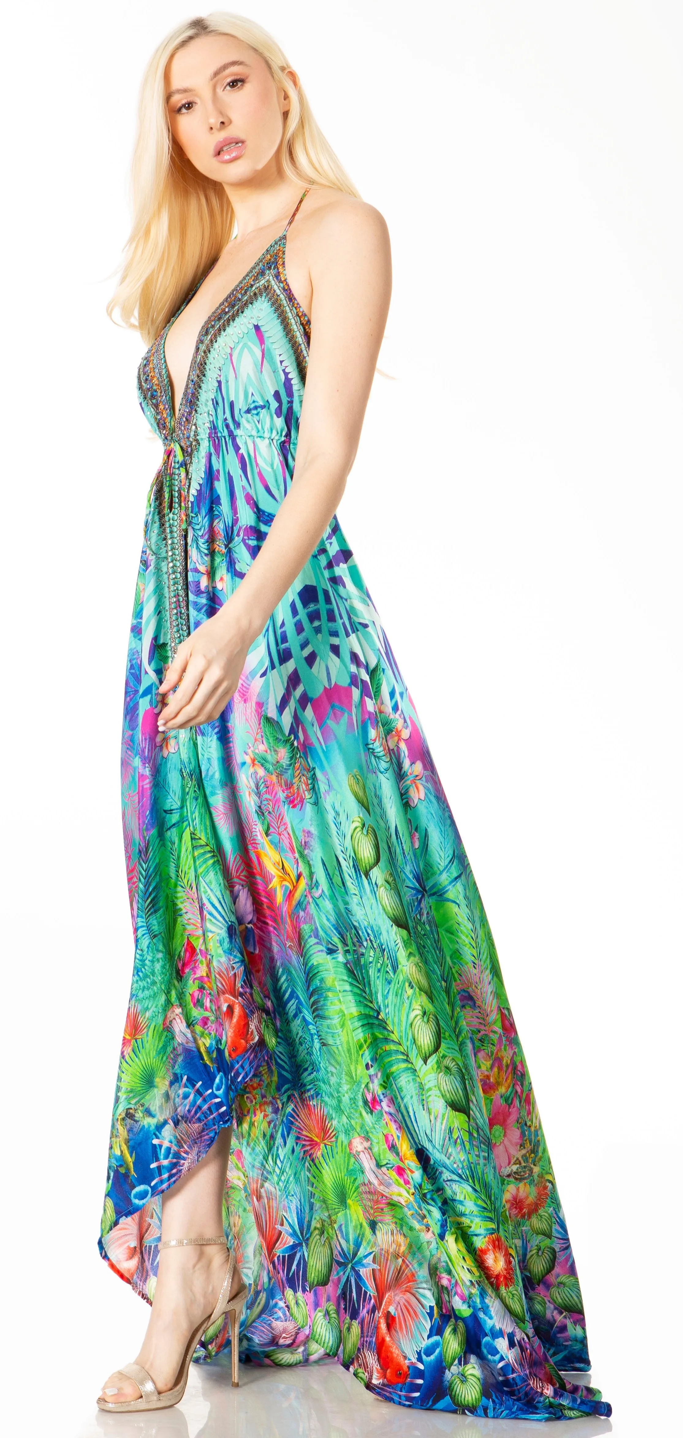 Sakkas Lizi 2 Women's High-Low Halter Maxi Dress for Beach and Vacation Parties