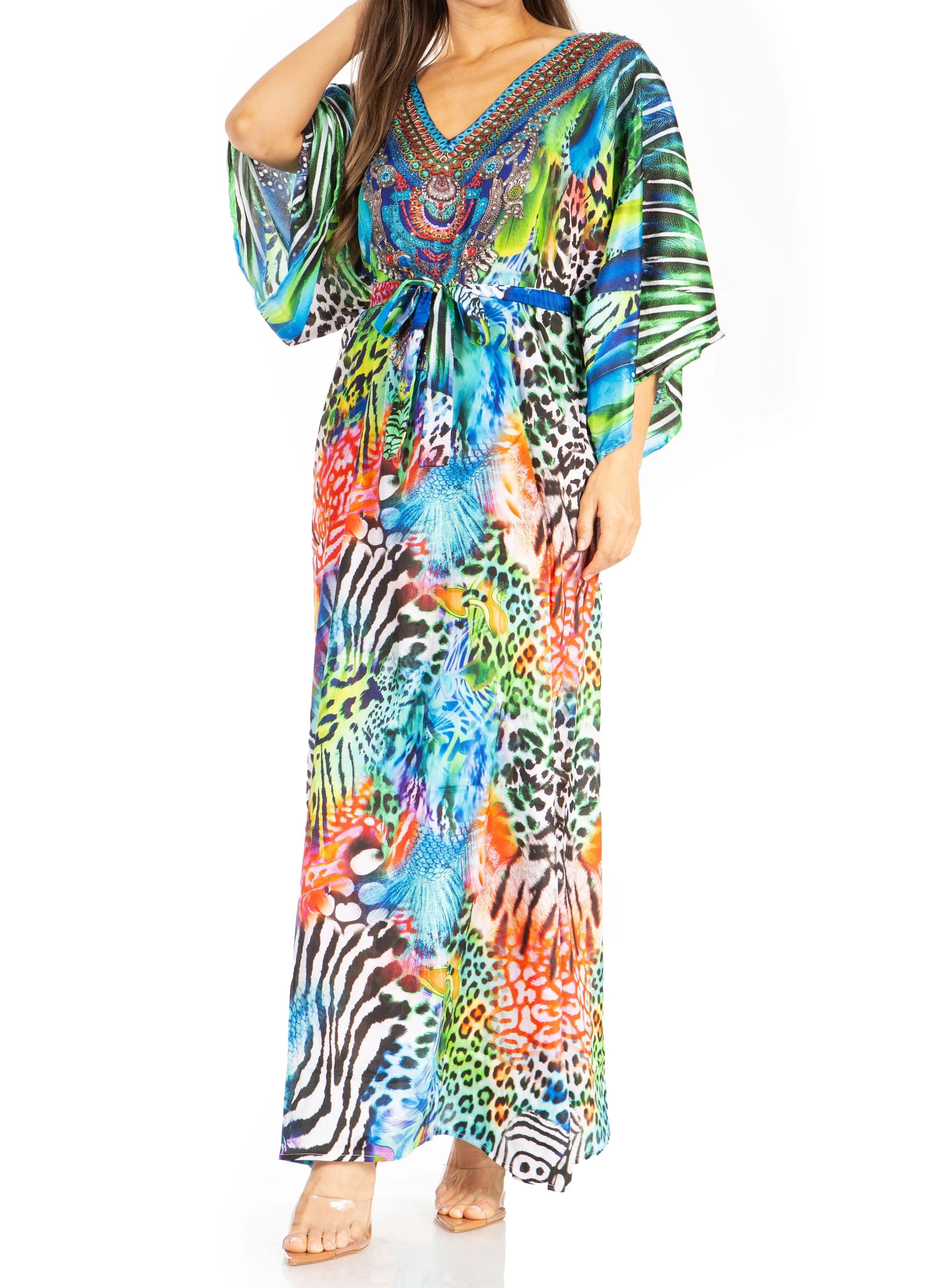 Sakkas Maribel Maxi Caftan Dress - Women's V-Neck, Short Sleeves