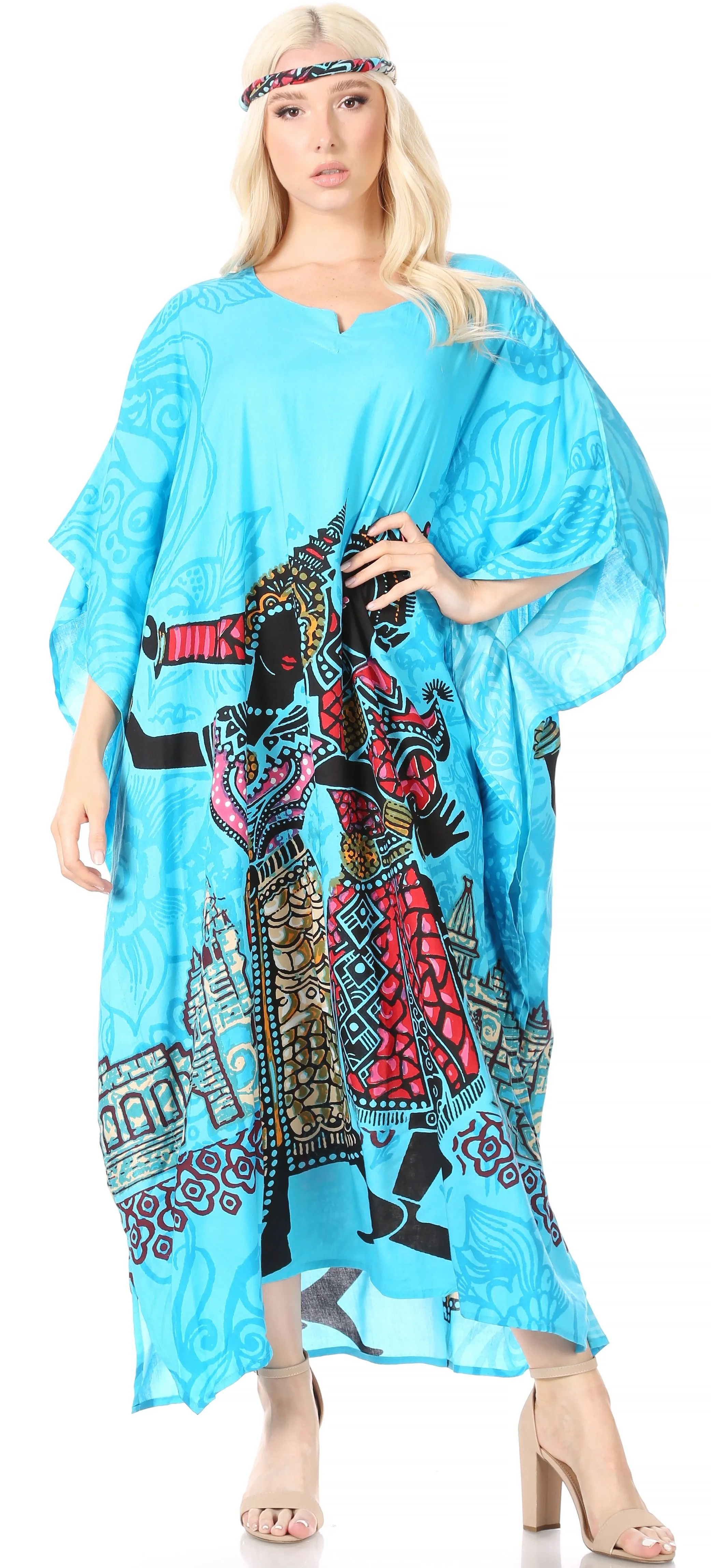 Sakkas Mera Women's Long Loose Short Sleeve Summer Casual Caftan Kaftan Dress