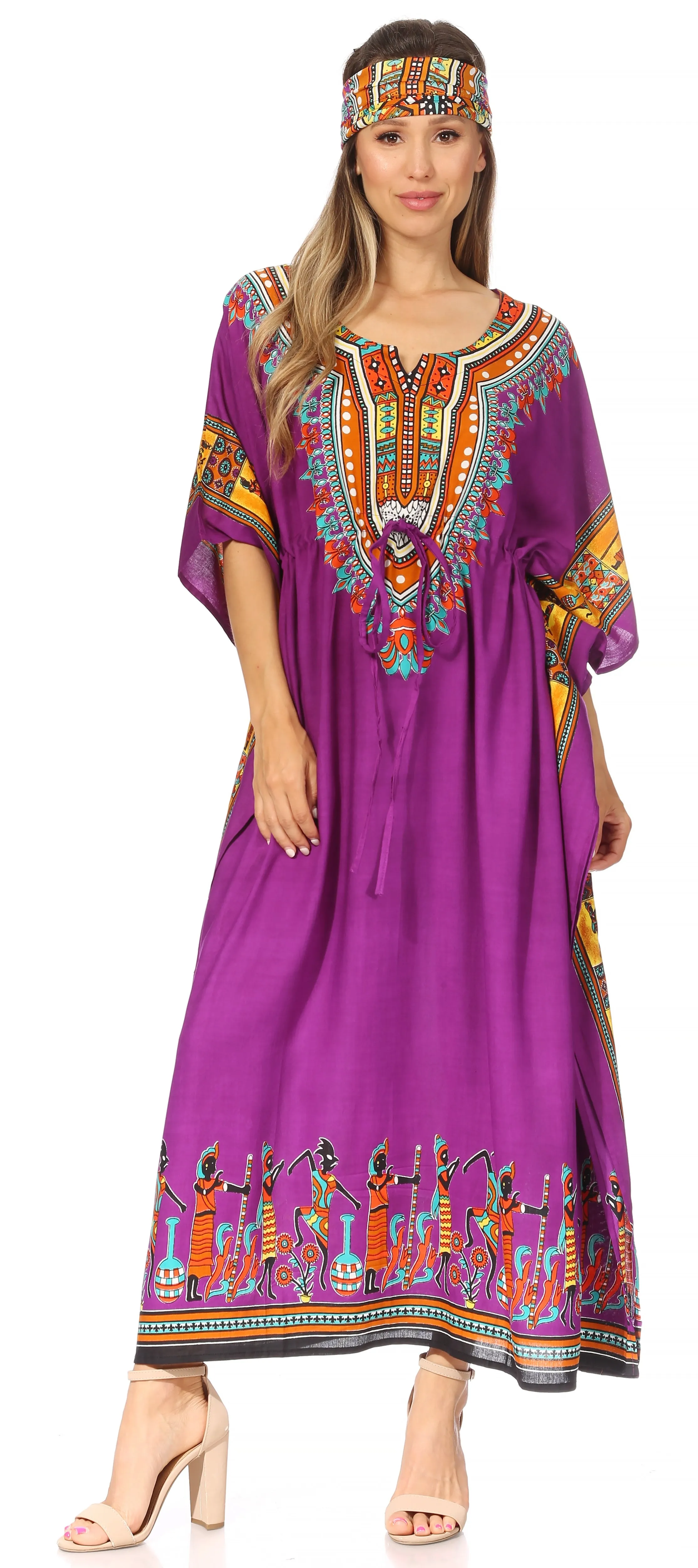 Sakkas Mera Women's Long Loose Short Sleeve Summer Casual Caftan Kaftan Dress