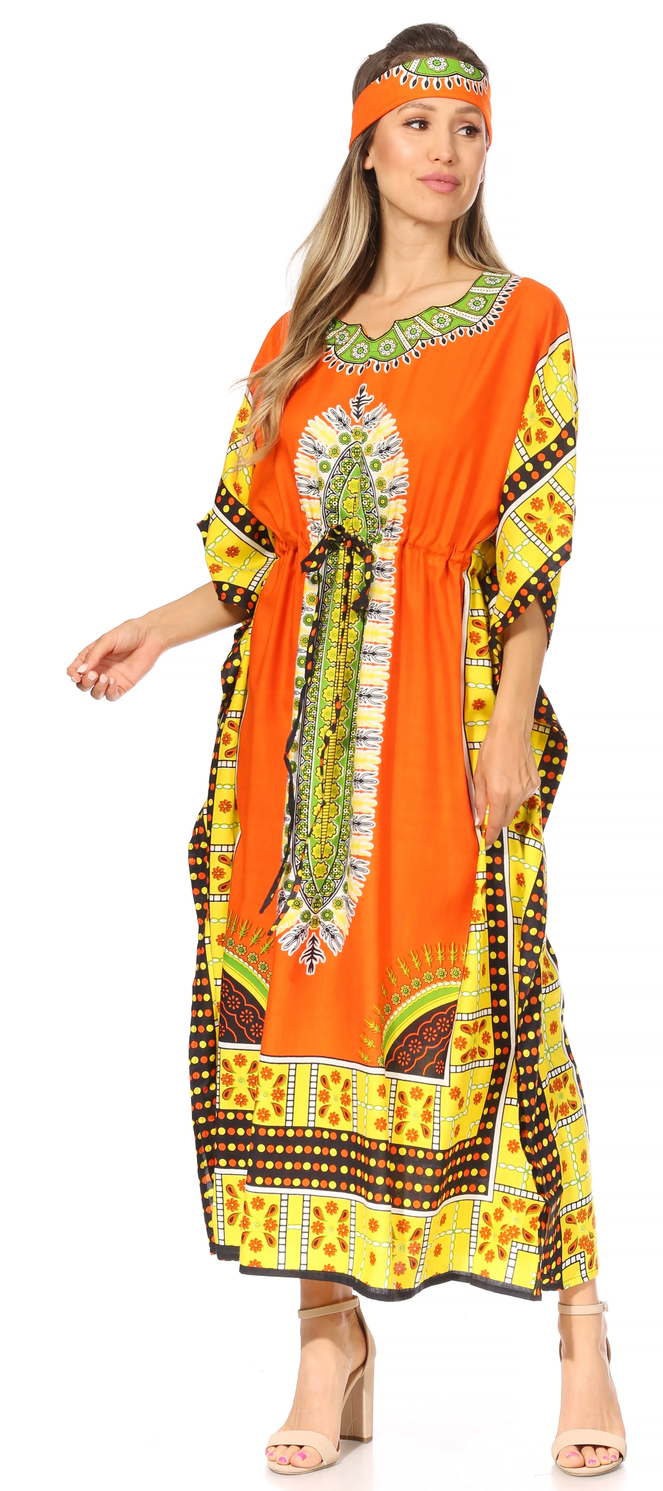 Sakkas Mera Women's Long Loose Short Sleeve Summer Casual Caftan Kaftan Dress